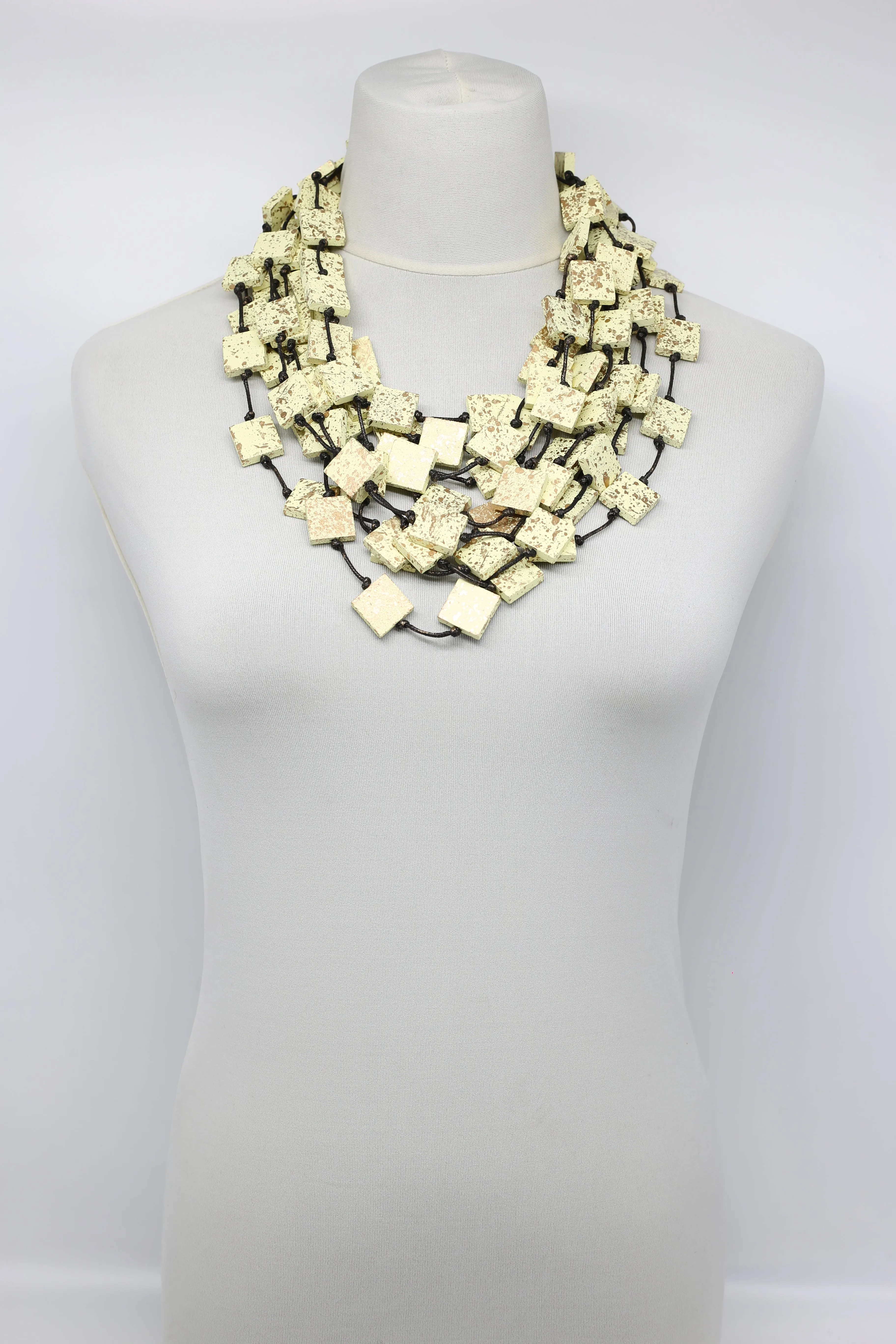 Recycled wood square Necklace - hand painted