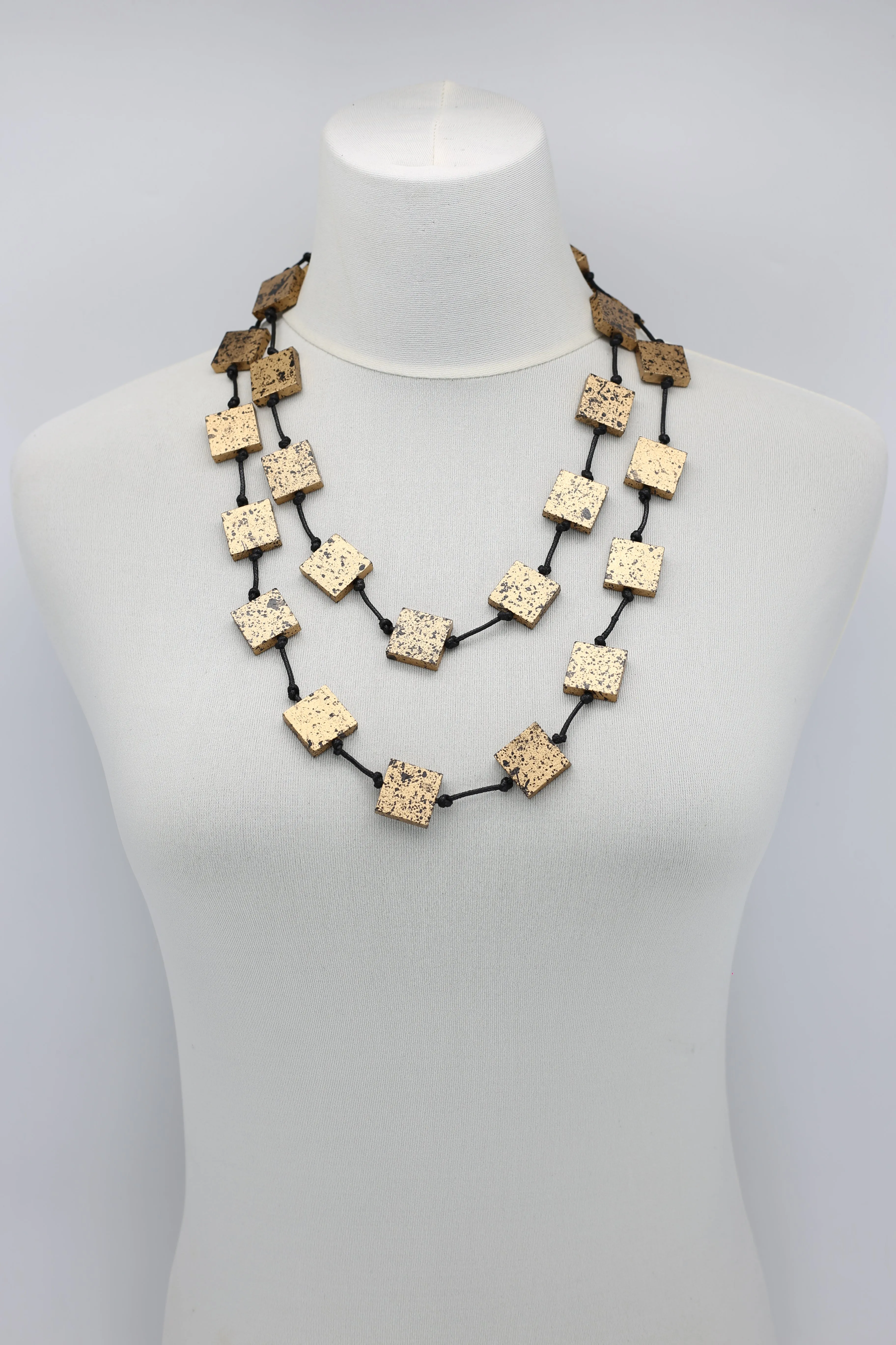Recycled wood square Necklace - hand painted