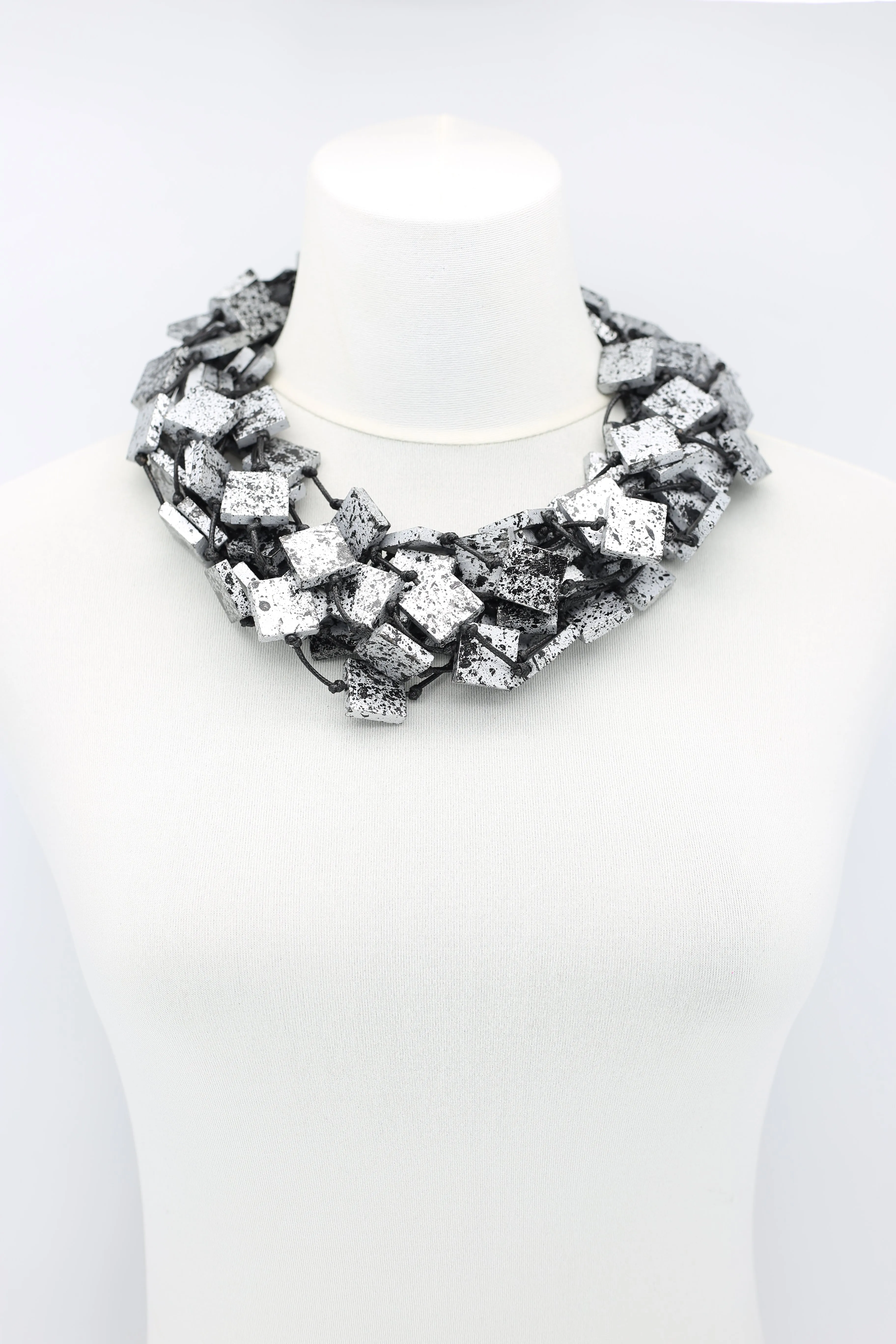 Recycled wood square Necklace - hand painted