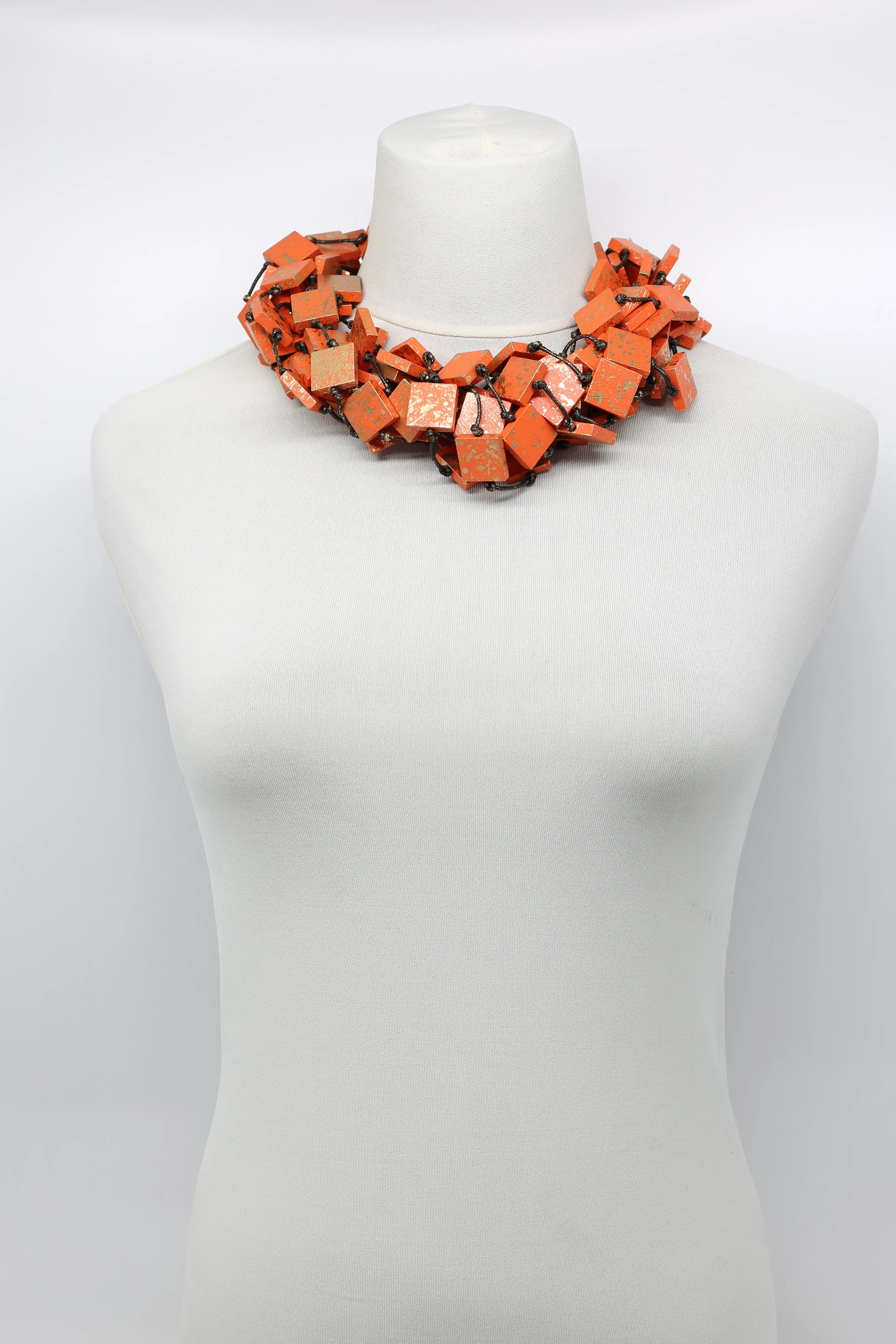 Recycled wood square Necklace - hand painted