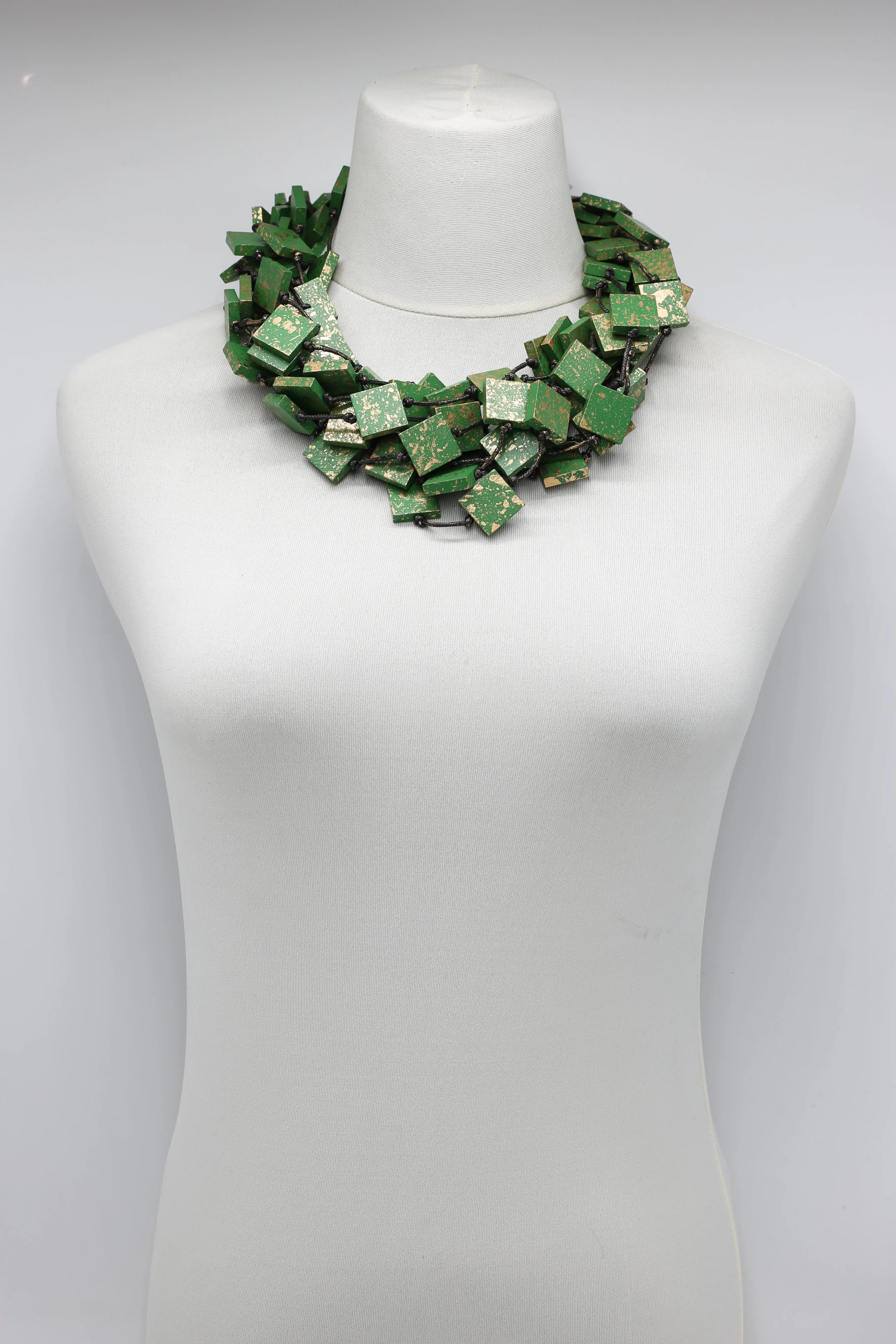 Recycled wood square Necklace - hand painted