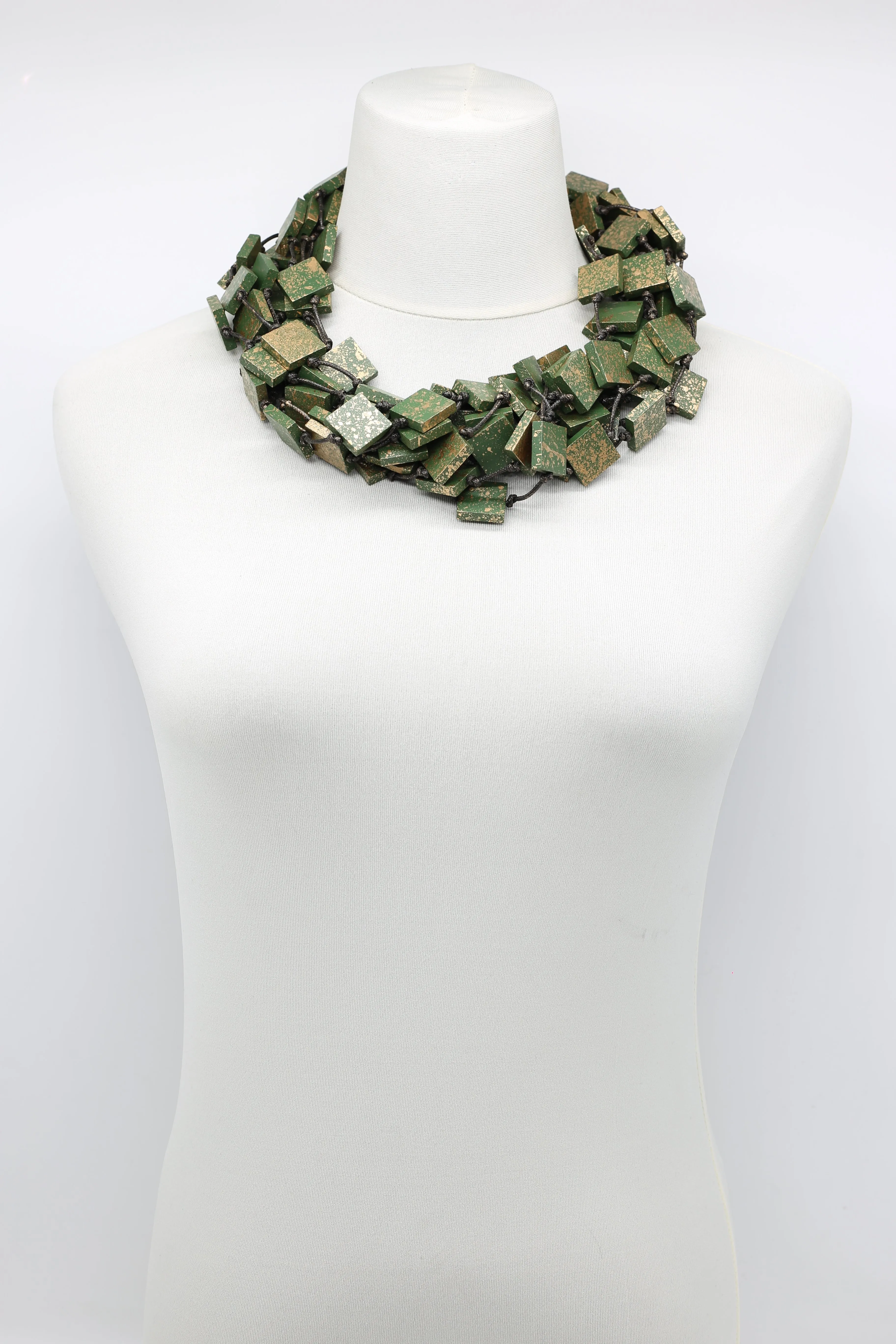 Recycled wood square Necklace - hand painted