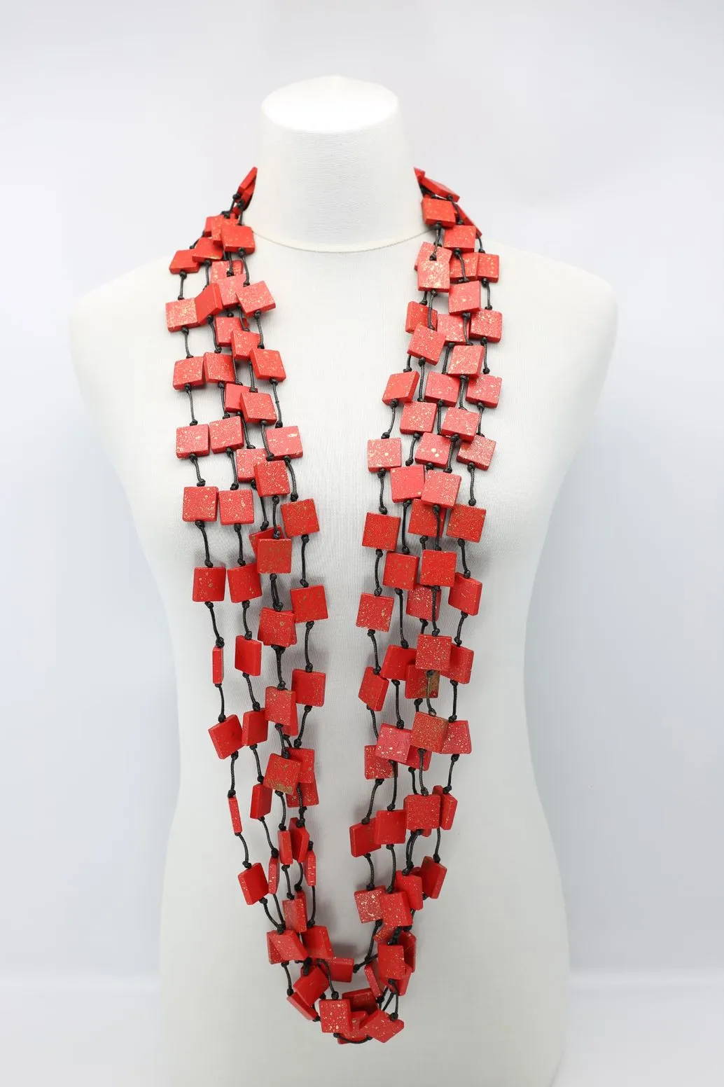 Recycled wood square Necklace - hand painted