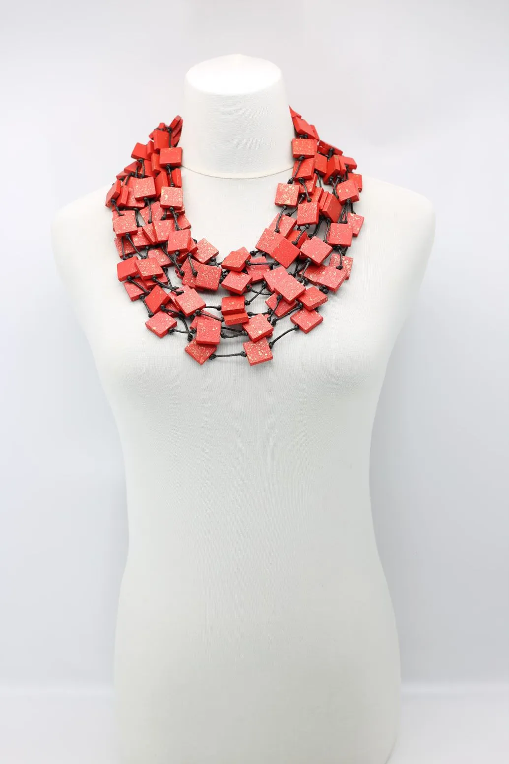 Recycled wood square Necklace - hand painted