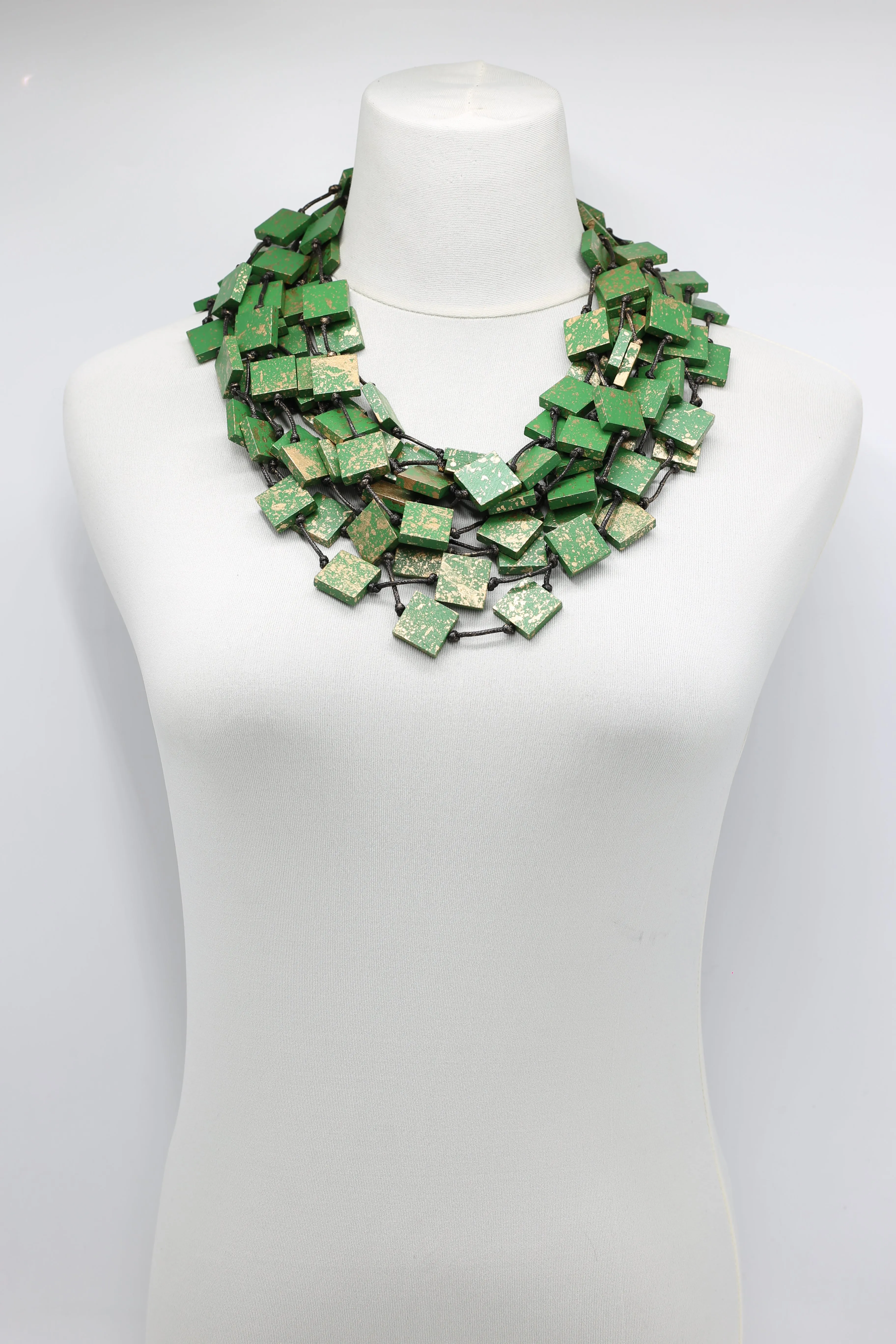 Recycled wood square Necklace - hand painted