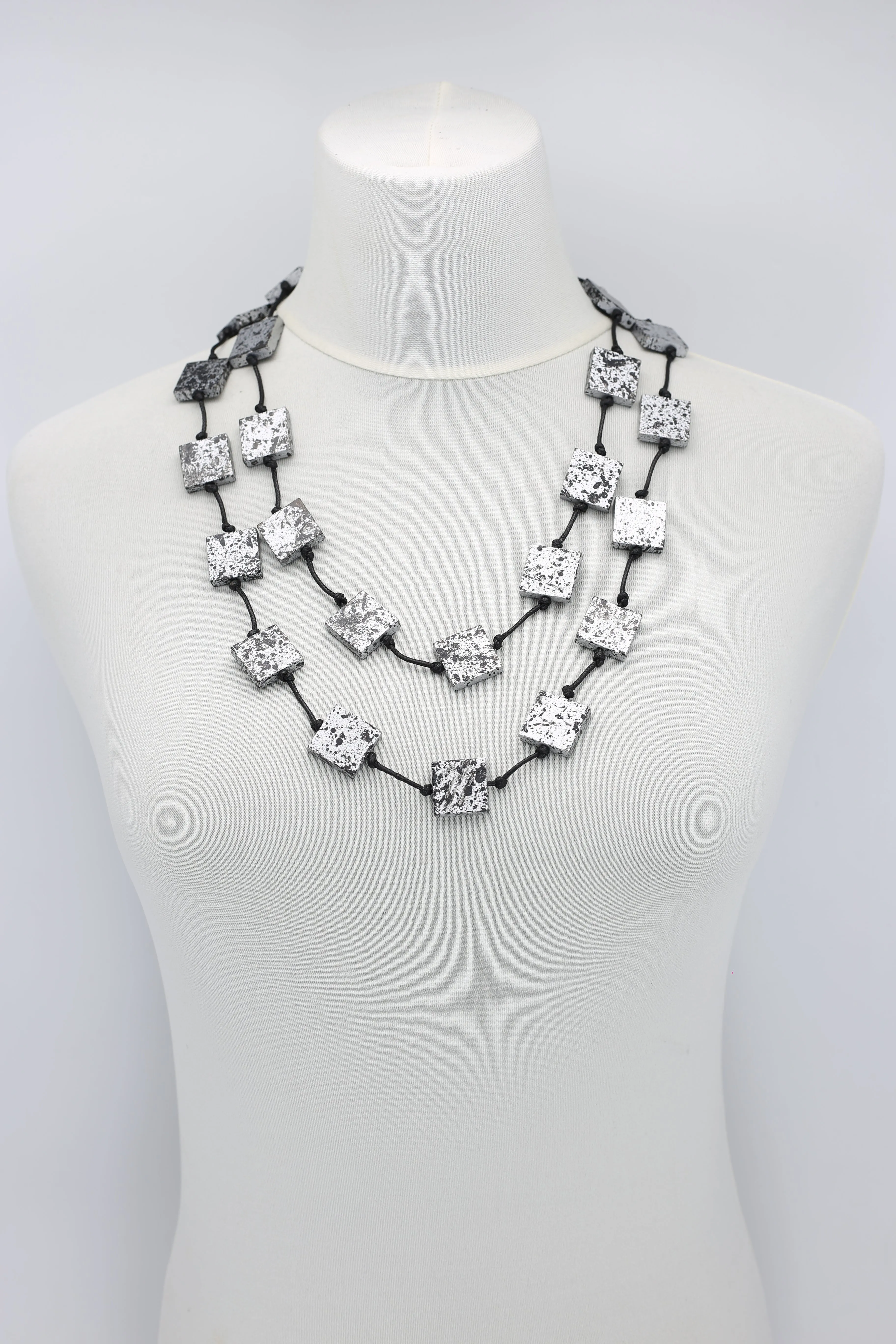 Recycled wood square Necklace - hand painted