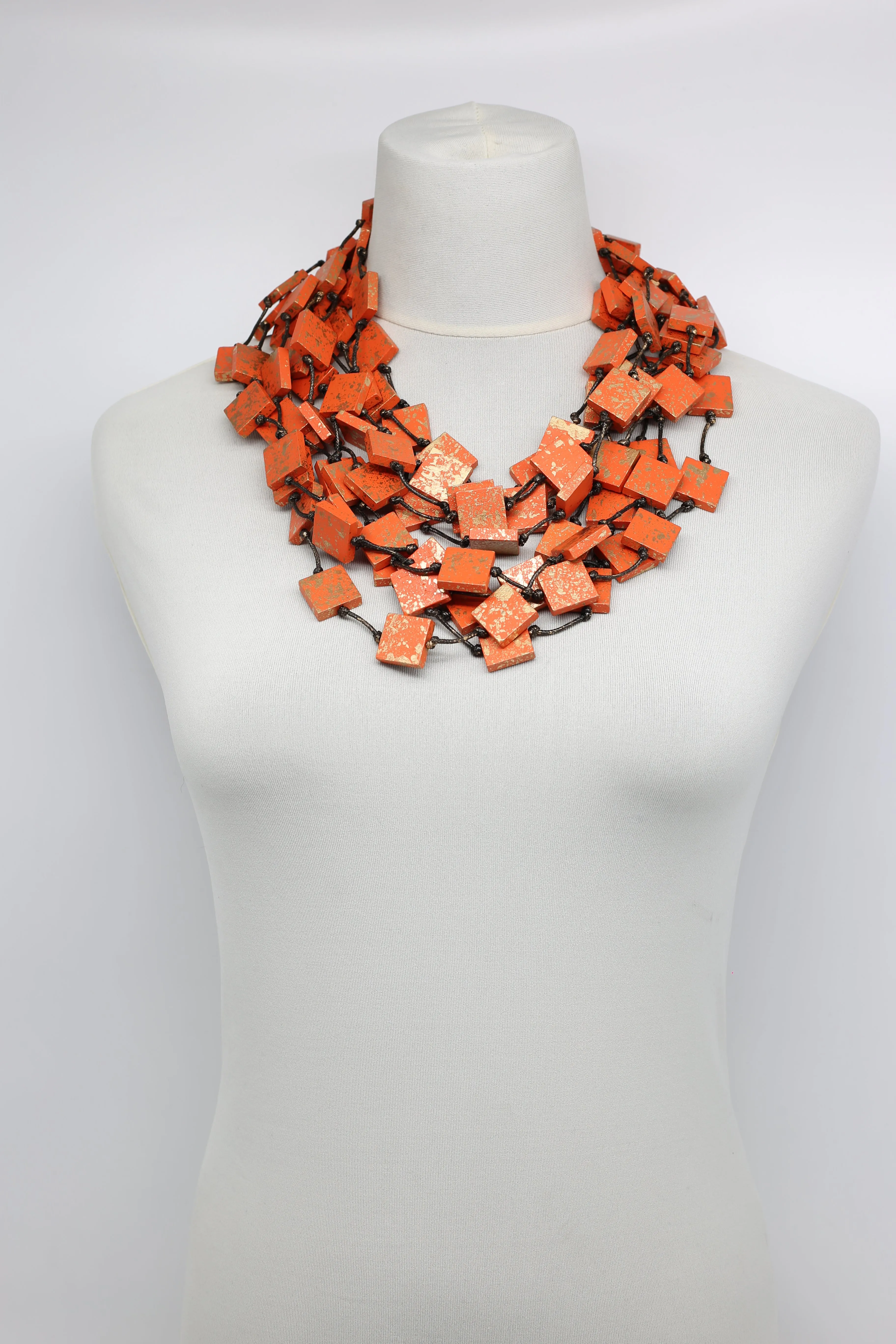 Recycled wood square Necklace - hand painted