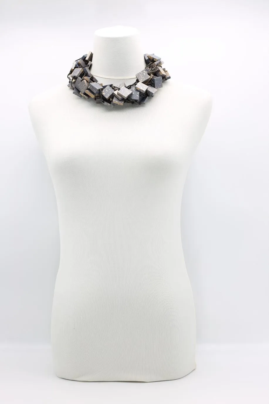 Recycled wood square Necklace - hand painted