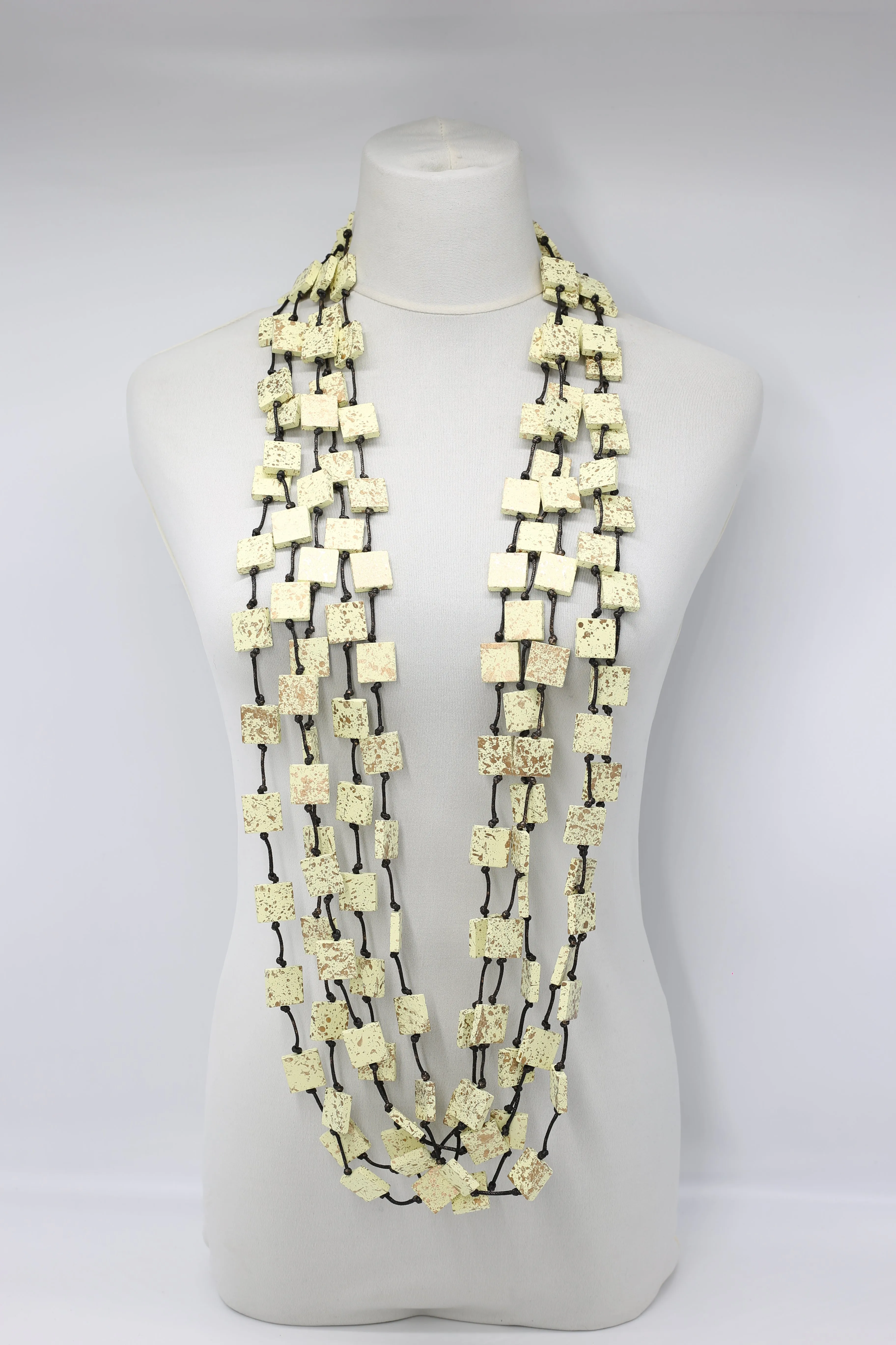 Recycled wood square Necklace - hand painted