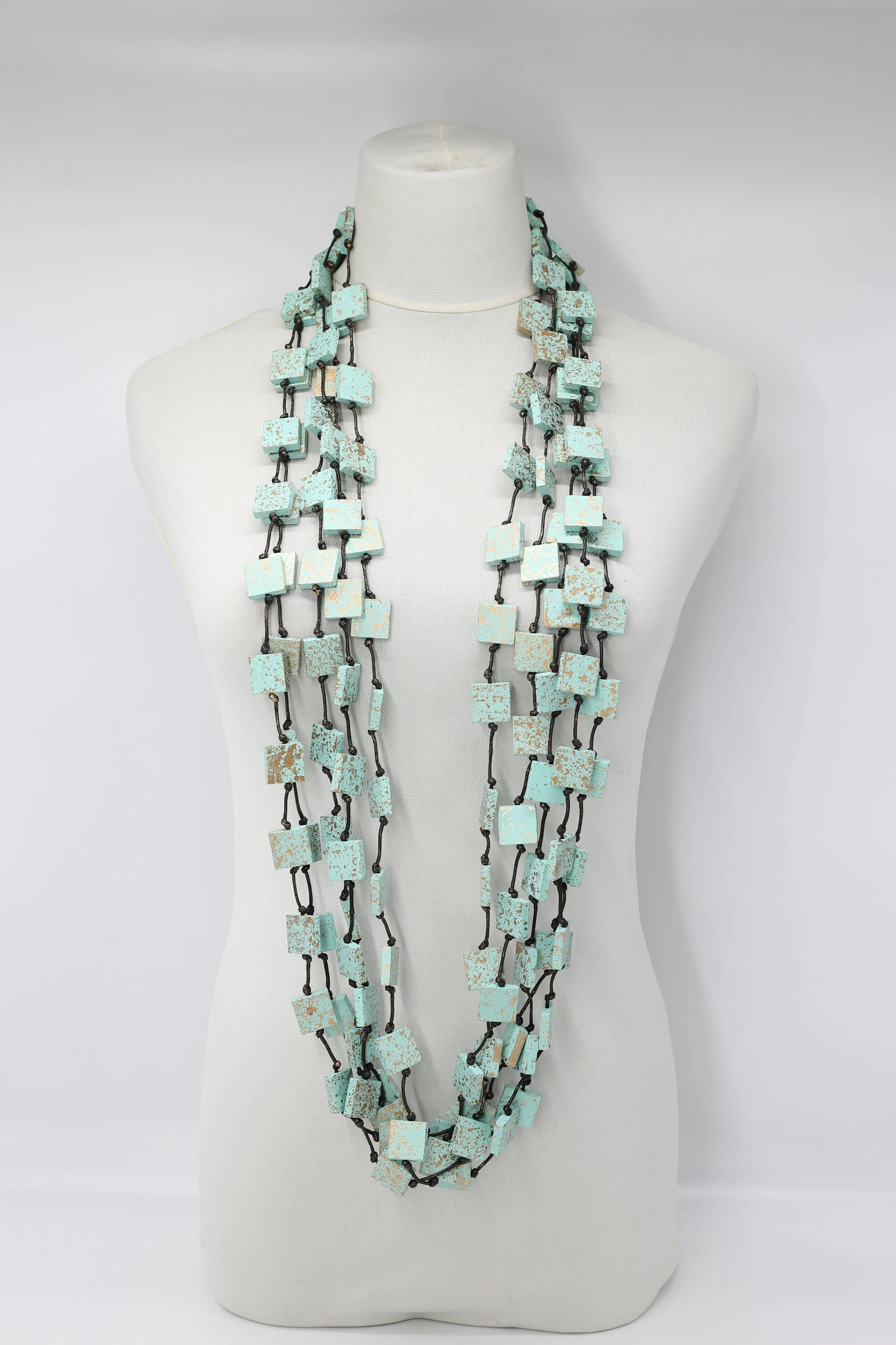 Recycled wood square Necklace - hand painted