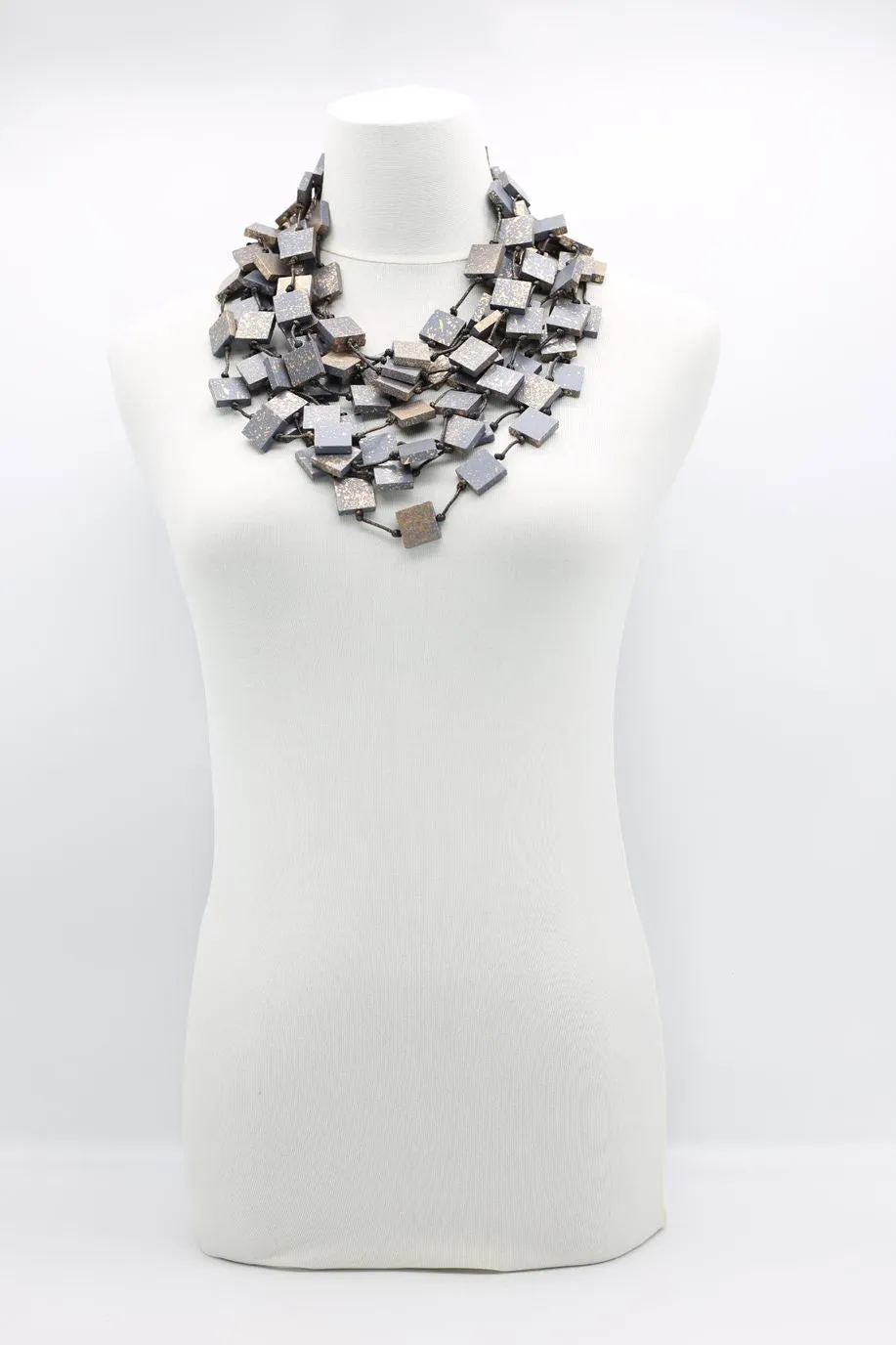 Recycled wood square Necklace - hand painted
