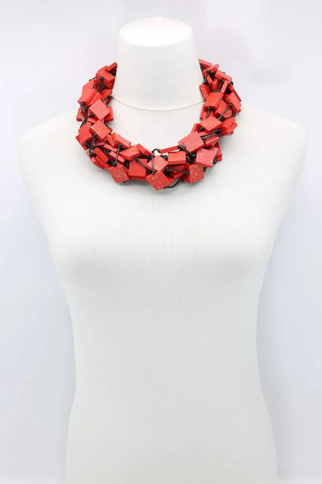 Recycled wood square Necklace - hand painted