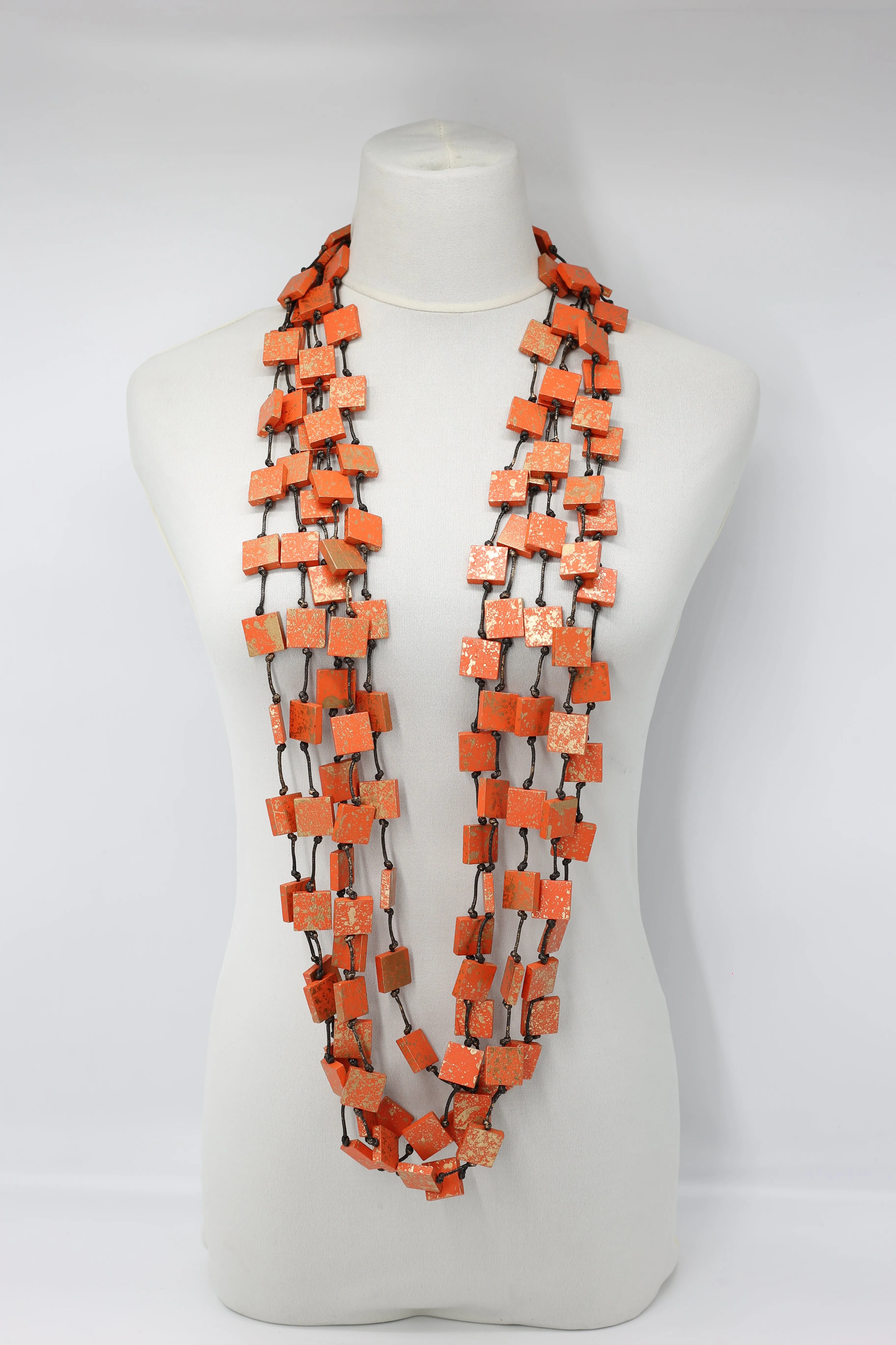 Recycled wood square Necklace - hand painted