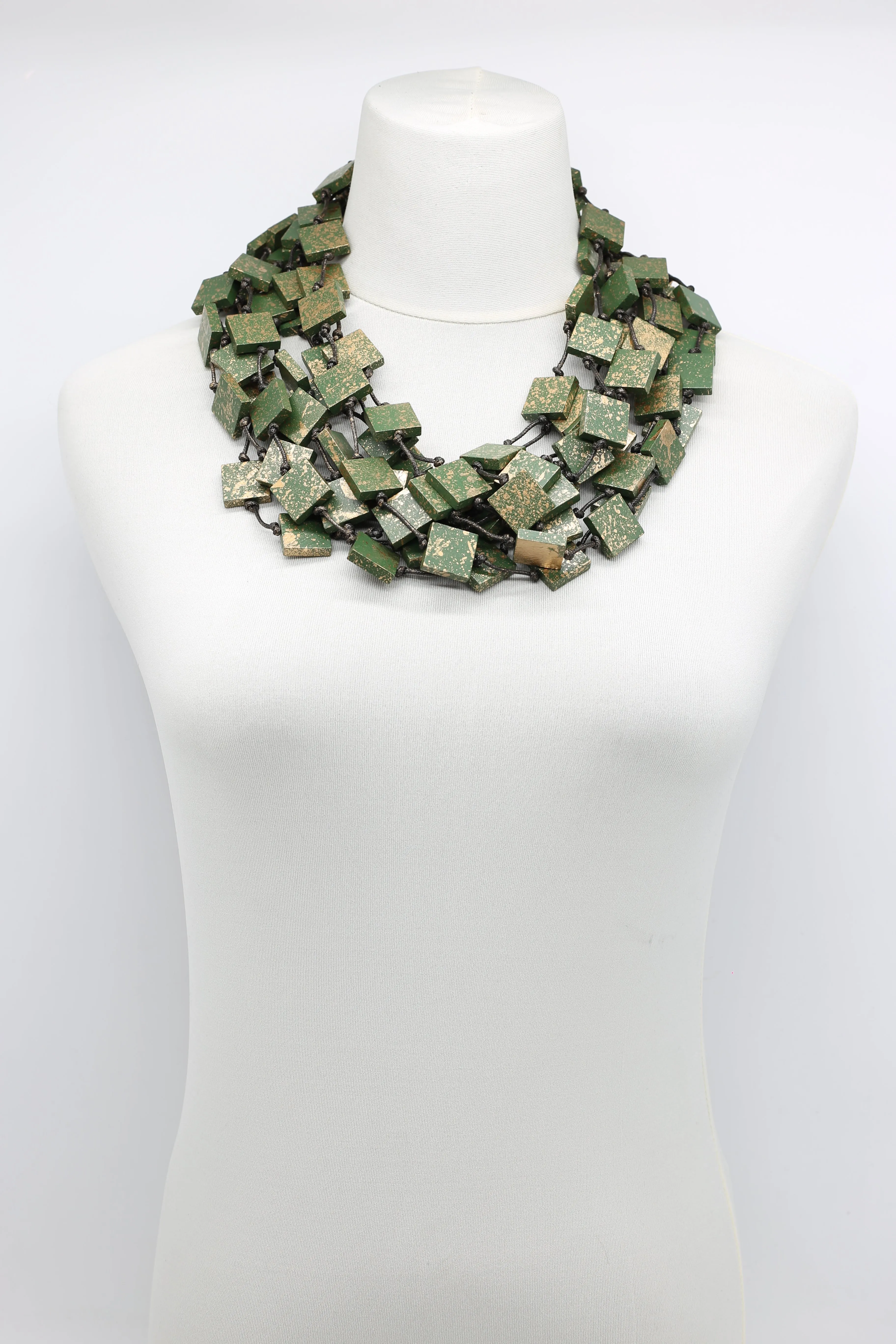 Recycled wood square Necklace - hand painted