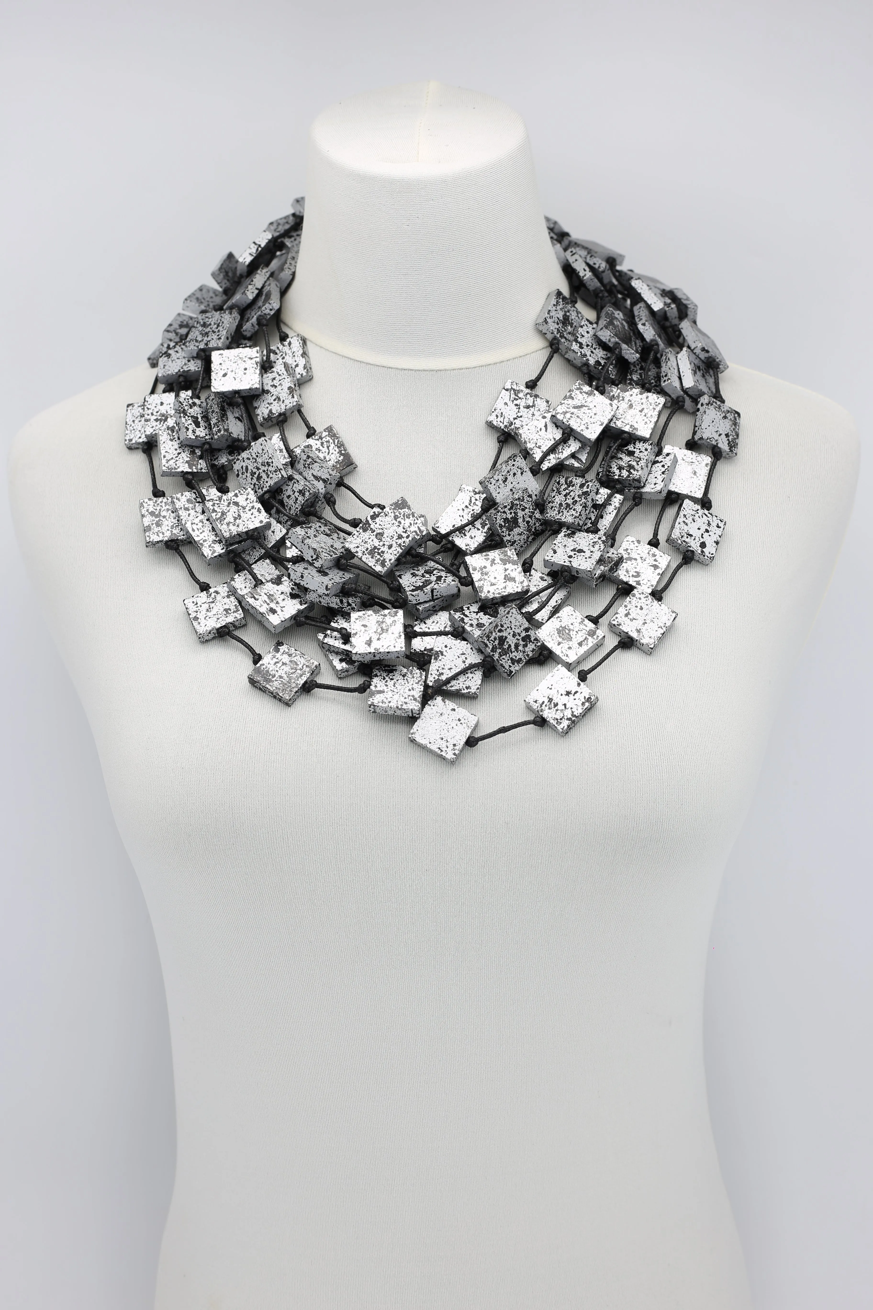 Recycled wood square Necklace - hand painted