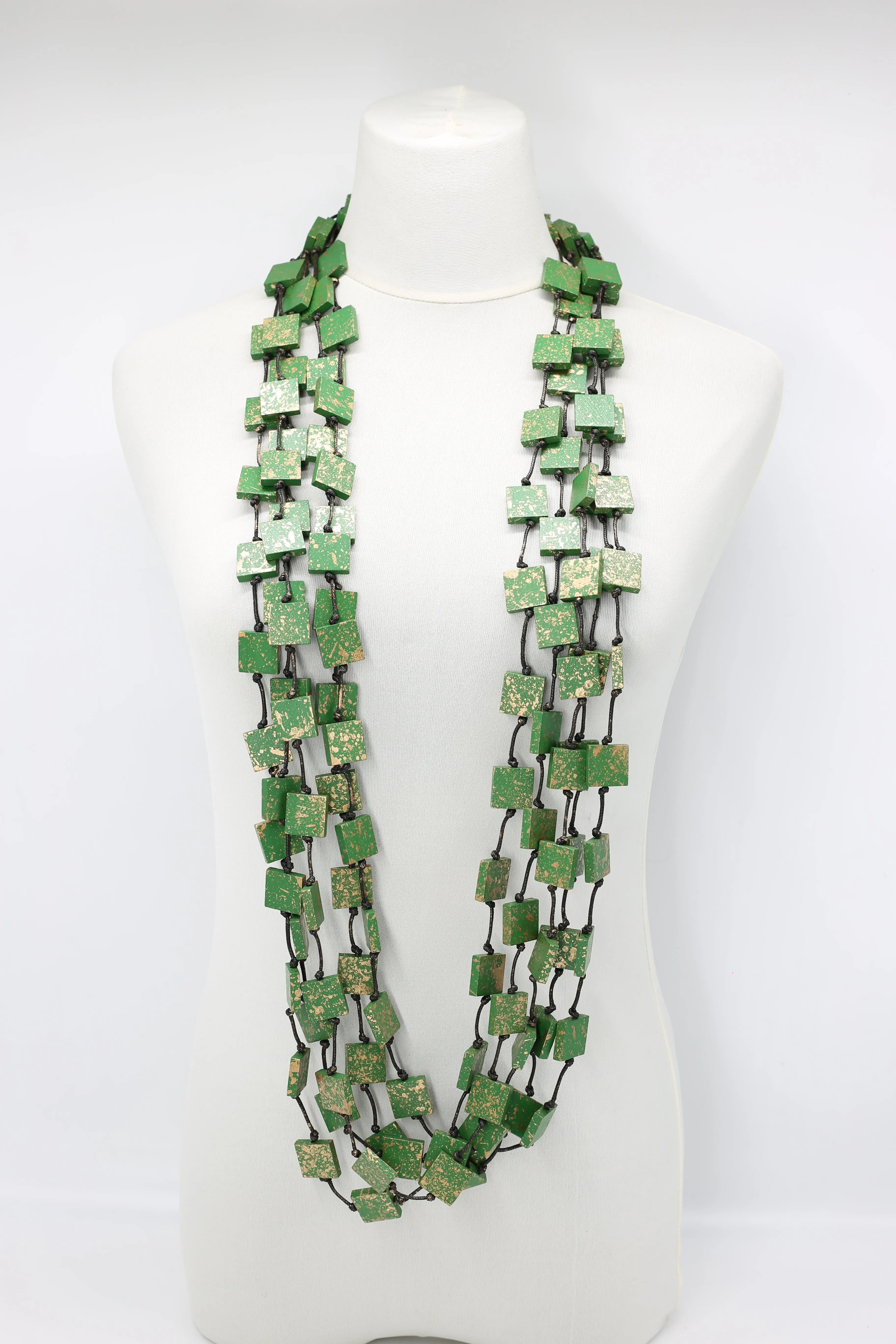 Recycled wood square Necklace - hand painted