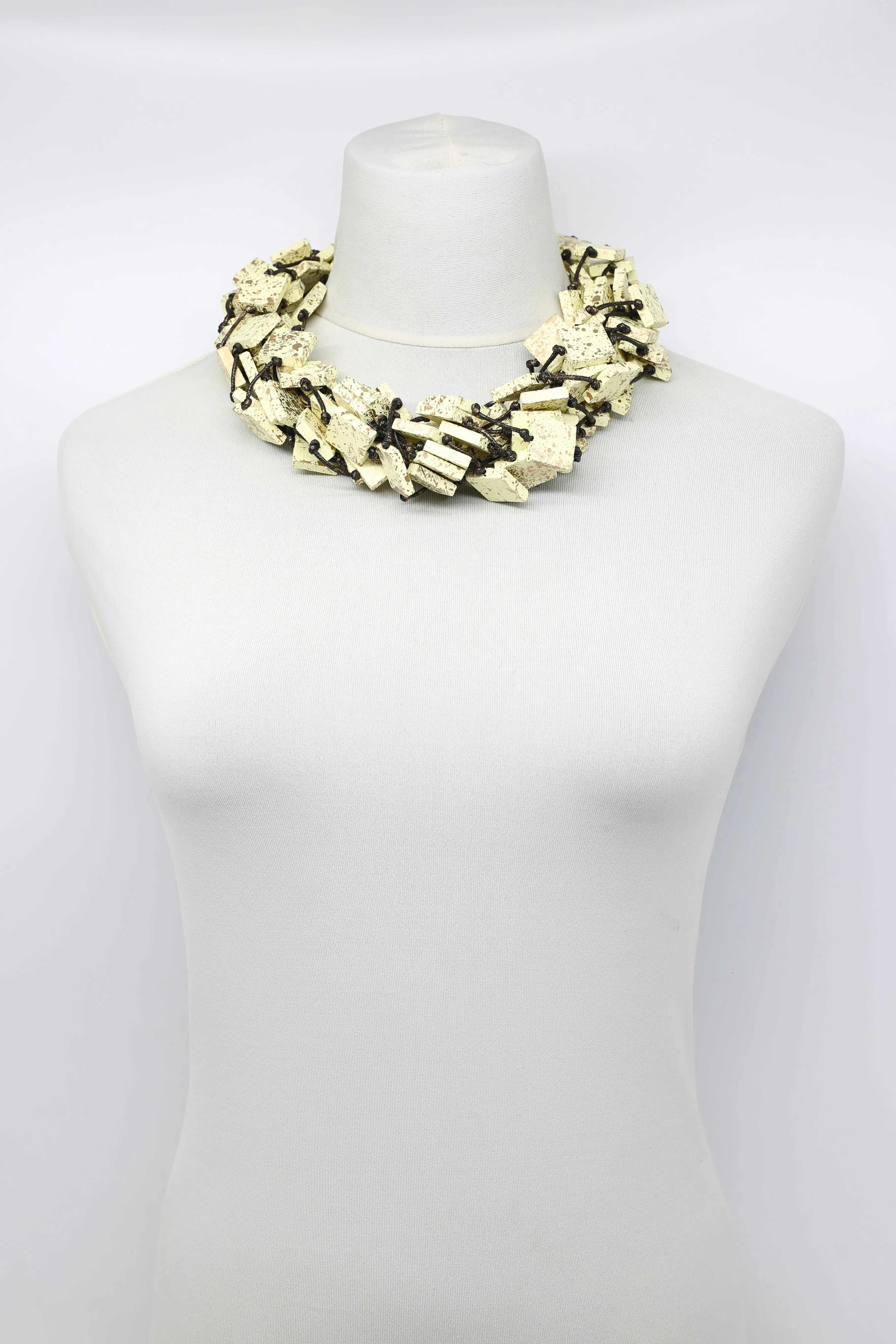 Recycled wood square Necklace - hand painted