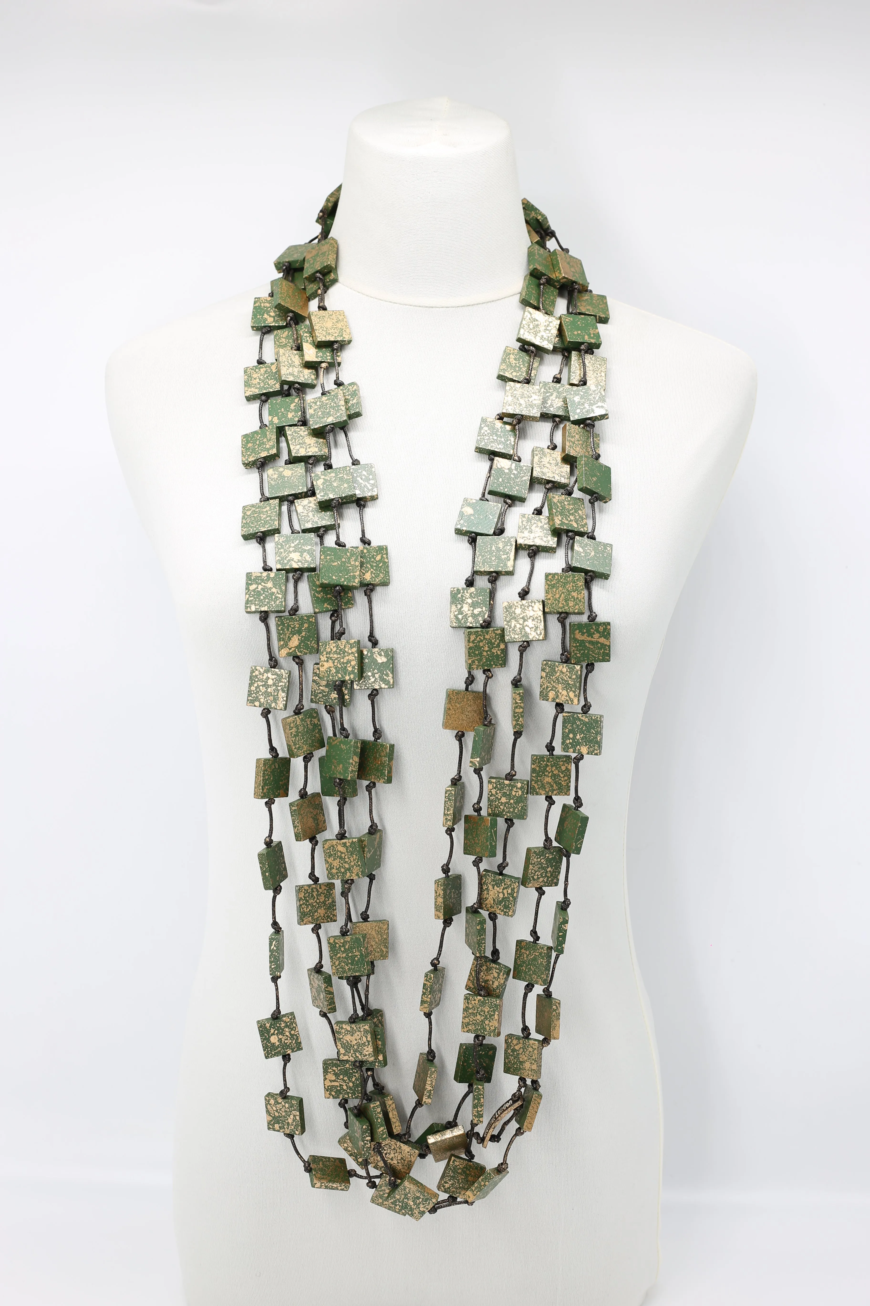 Recycled wood square Necklace - hand painted