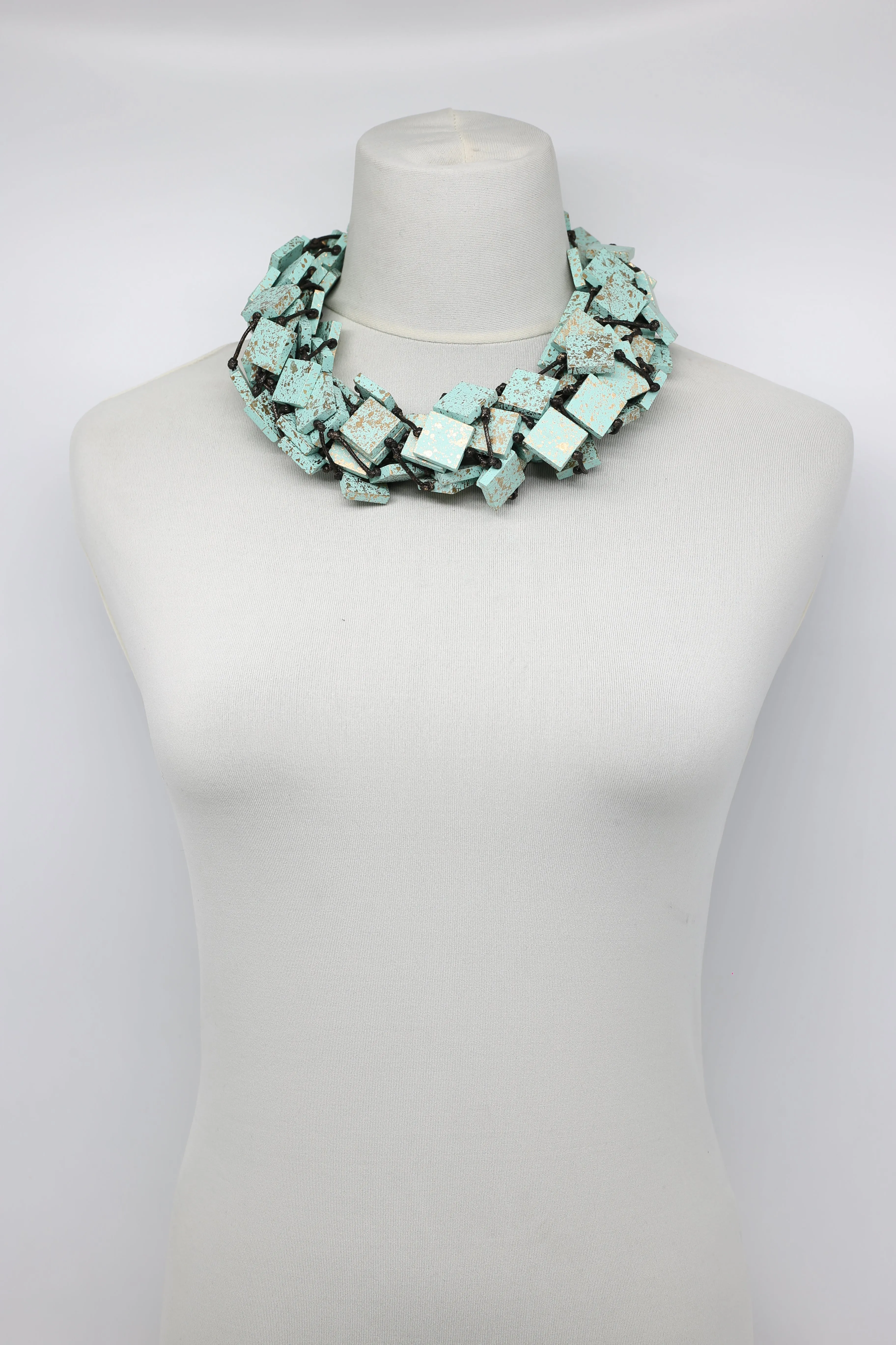 Recycled wood square Necklace - hand painted
