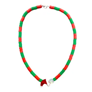 Red & Green w/Santa Hat Beaded Necklace