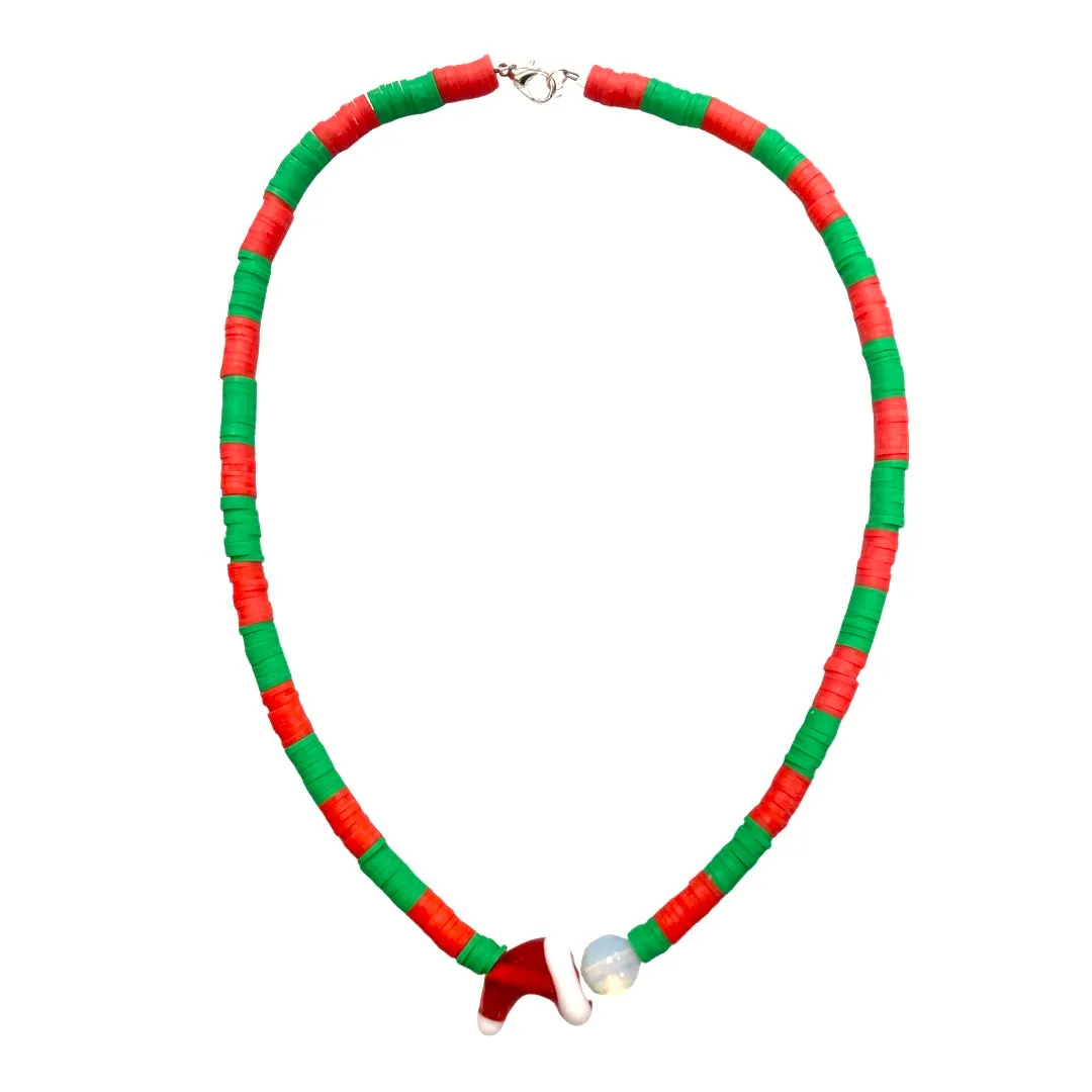 Red & Green w/Santa Hat Beaded Necklace