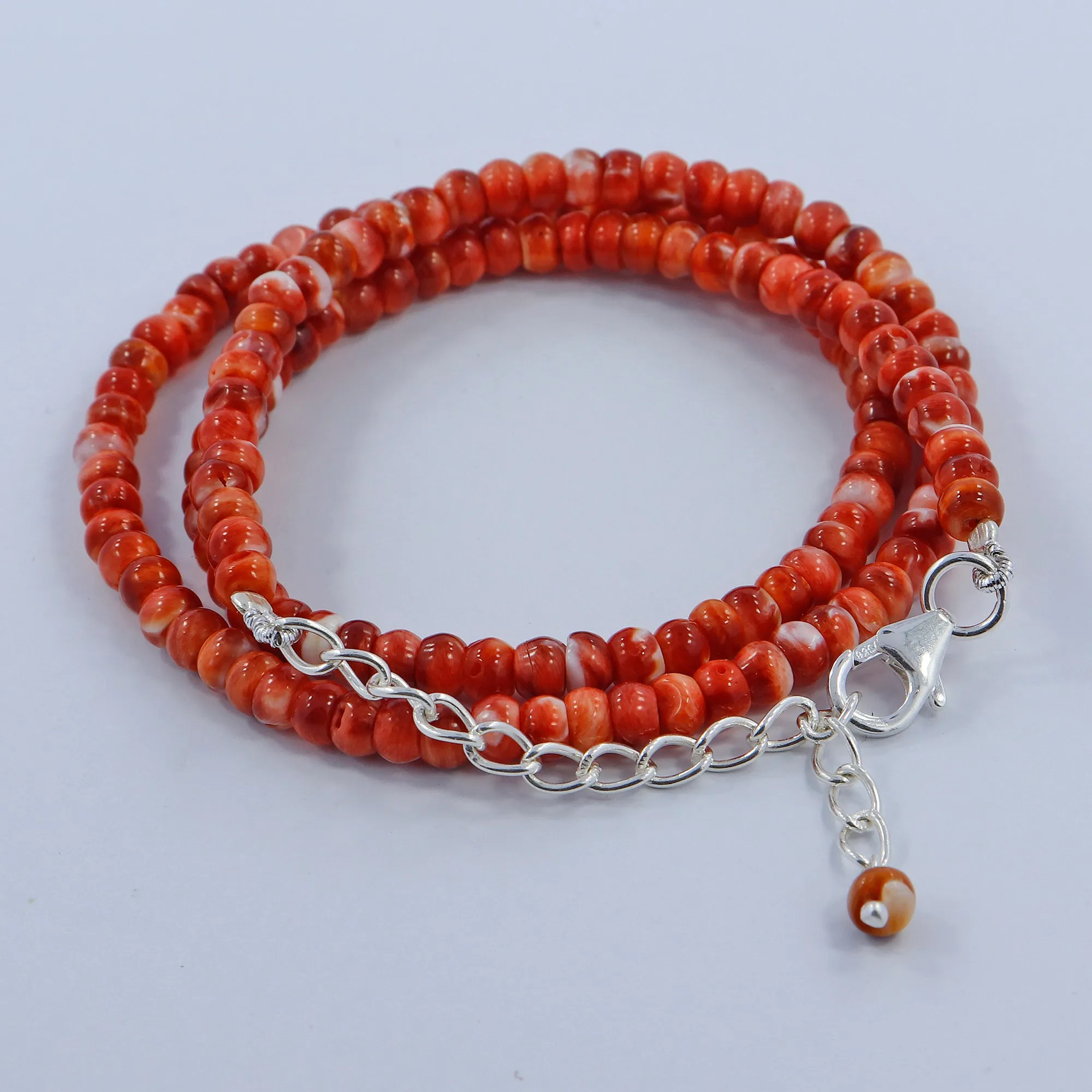 Red Coral Sphere Beads 925 Sterling Silver Necklace