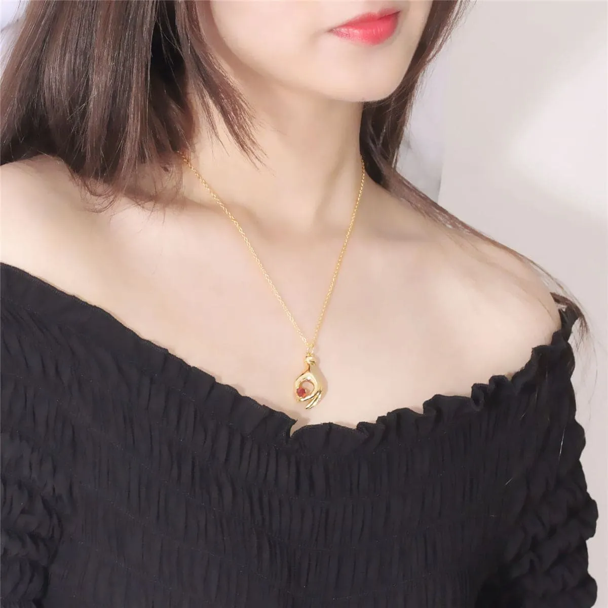 Red Crystal & 18K Gold-Plated Heart Palm Pendant Necklace
