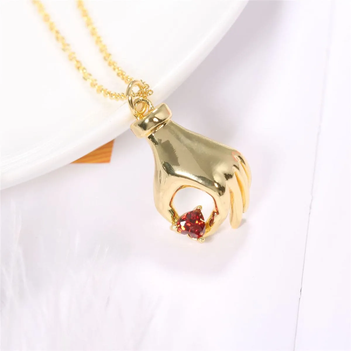 Red Crystal & 18K Gold-Plated Heart Palm Pendant Necklace