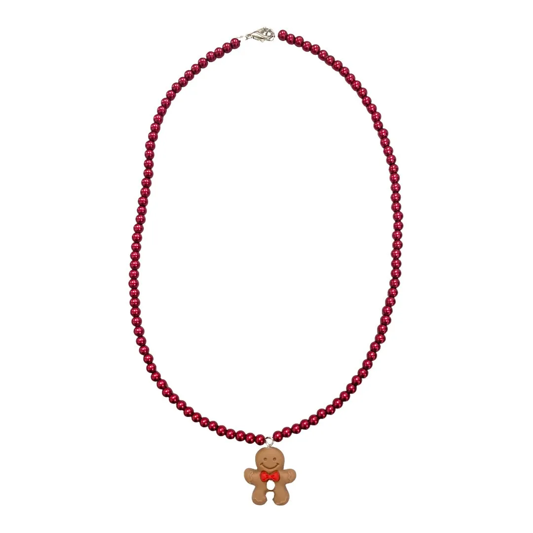 Red Pearls w/Gingerbread Beaded Necklace