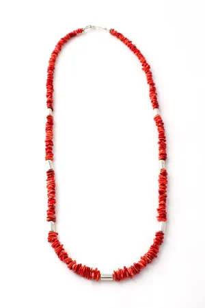 Red Spiny Shell and Sterling Silver Necklace