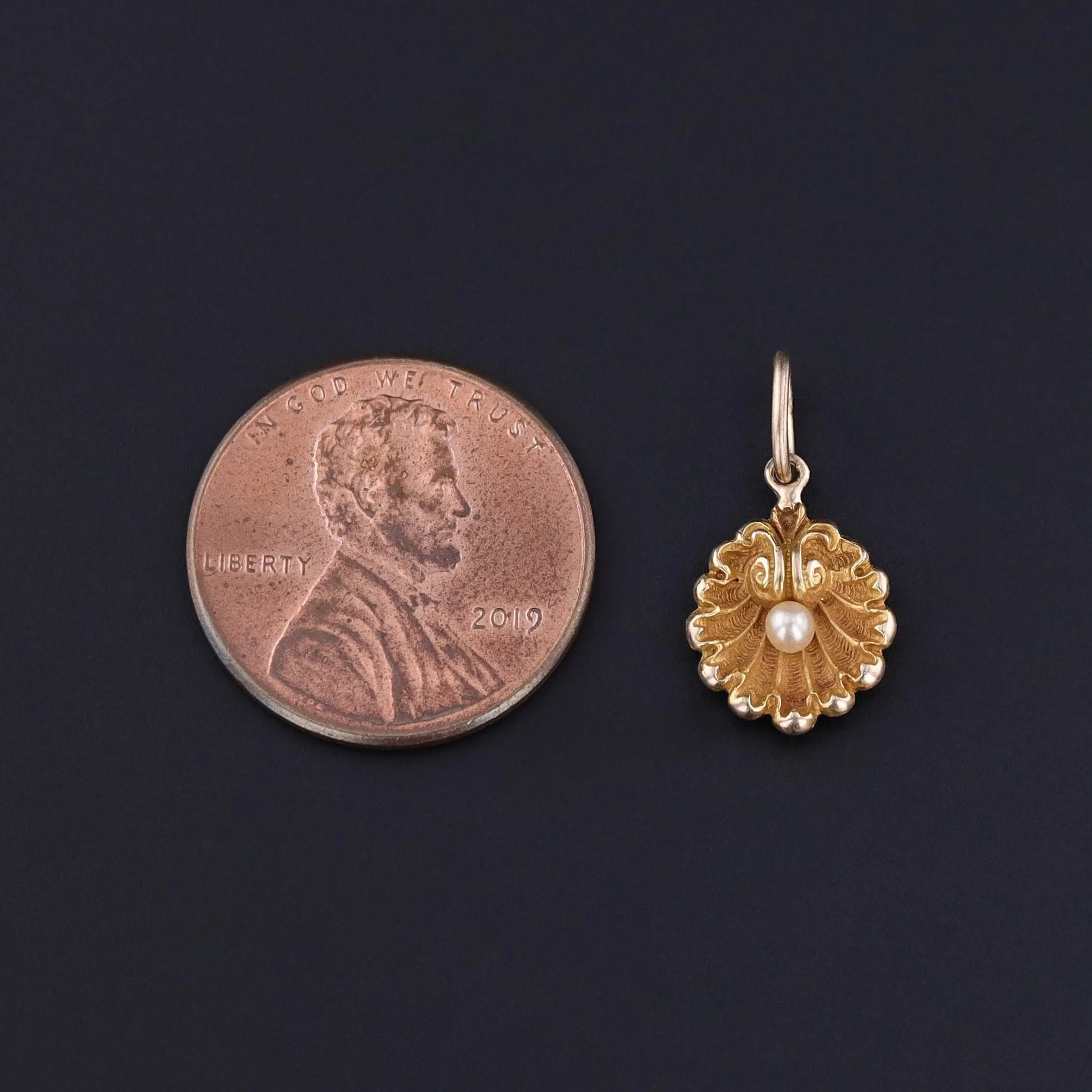 RESERVED for M. - Antique Shell Charm of 14k Gold