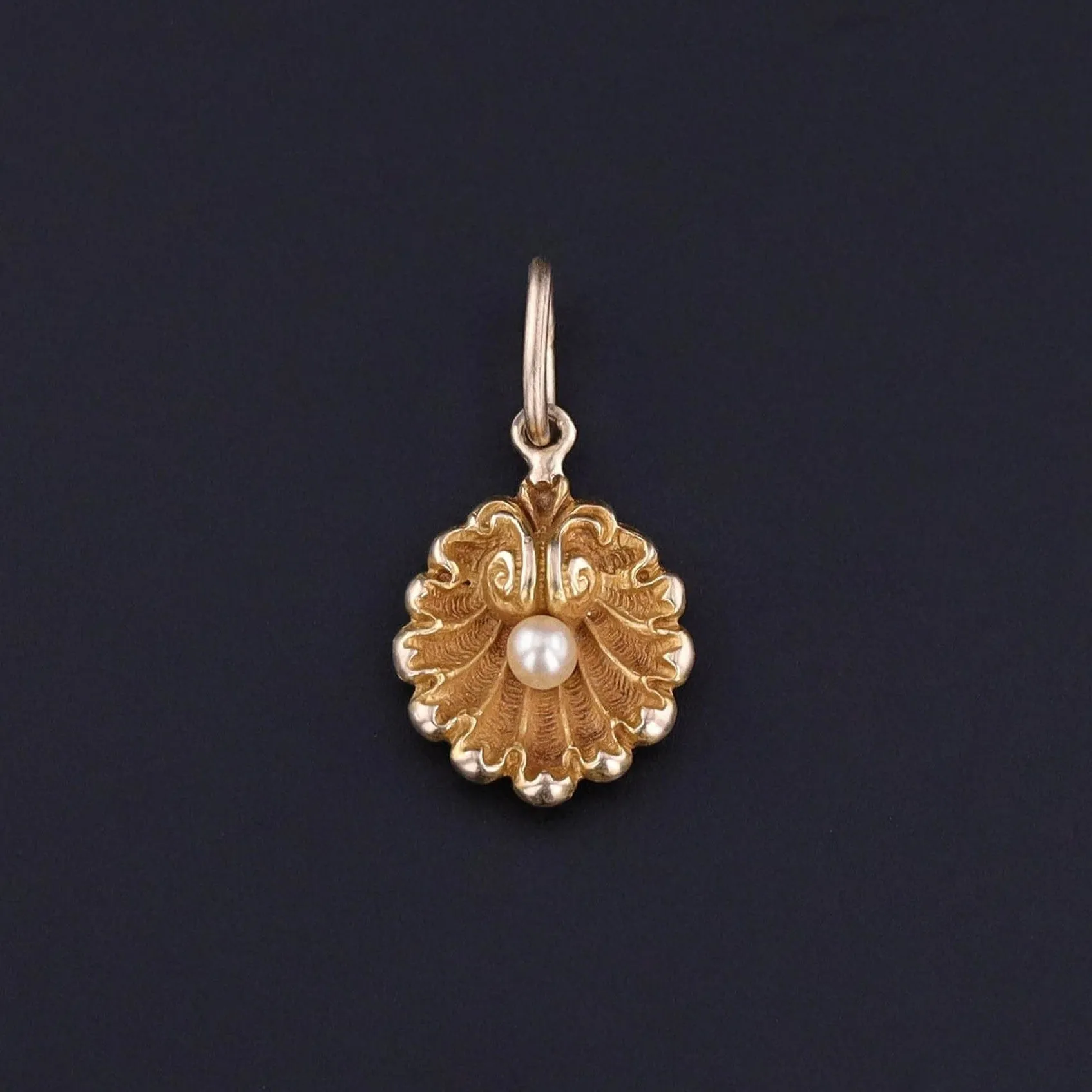 RESERVED for M. - Antique Shell Charm of 14k Gold