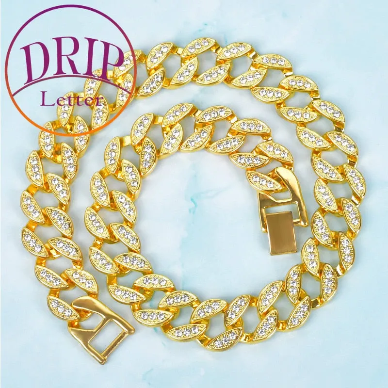 Rhinestone Crystal Miami Cuban Necklace Fashion Punk Jewelry