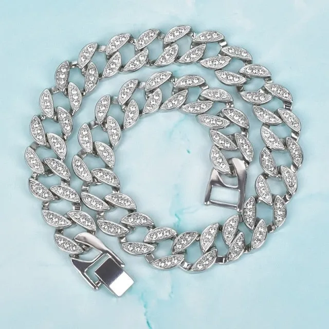 Rhinestone Crystal Miami Cuban Necklace Fashion Punk Jewelry