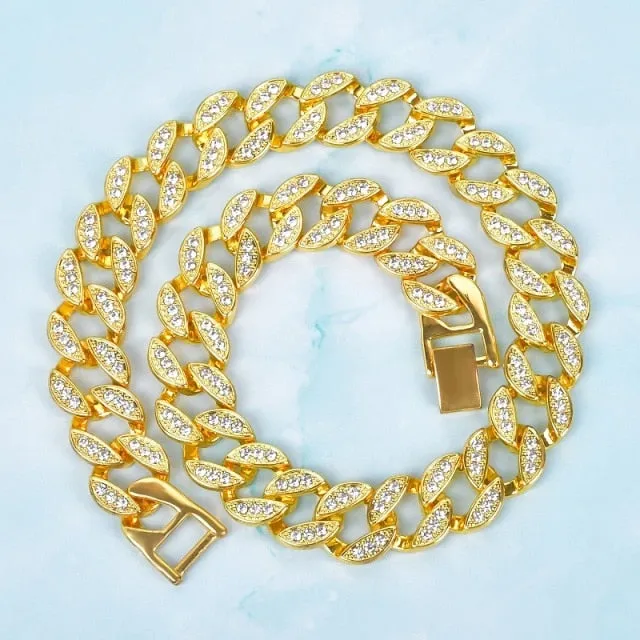 Rhinestone Crystal Miami Cuban Necklace Fashion Punk Jewelry