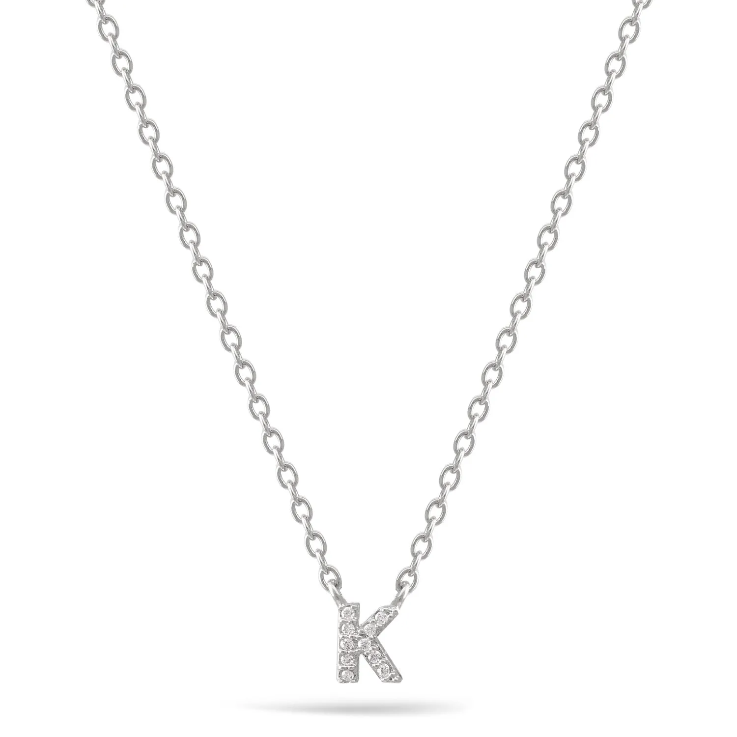 RHODIUM LETTER "K" CRYSTAL PENDANT NECKLACE #N5117RHD-K (DC3)