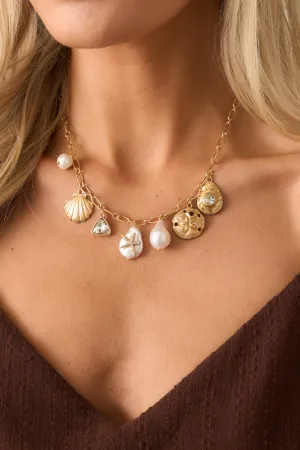 Riding The Wave Ivory Pearl & Gold Coastal Charm Necklace