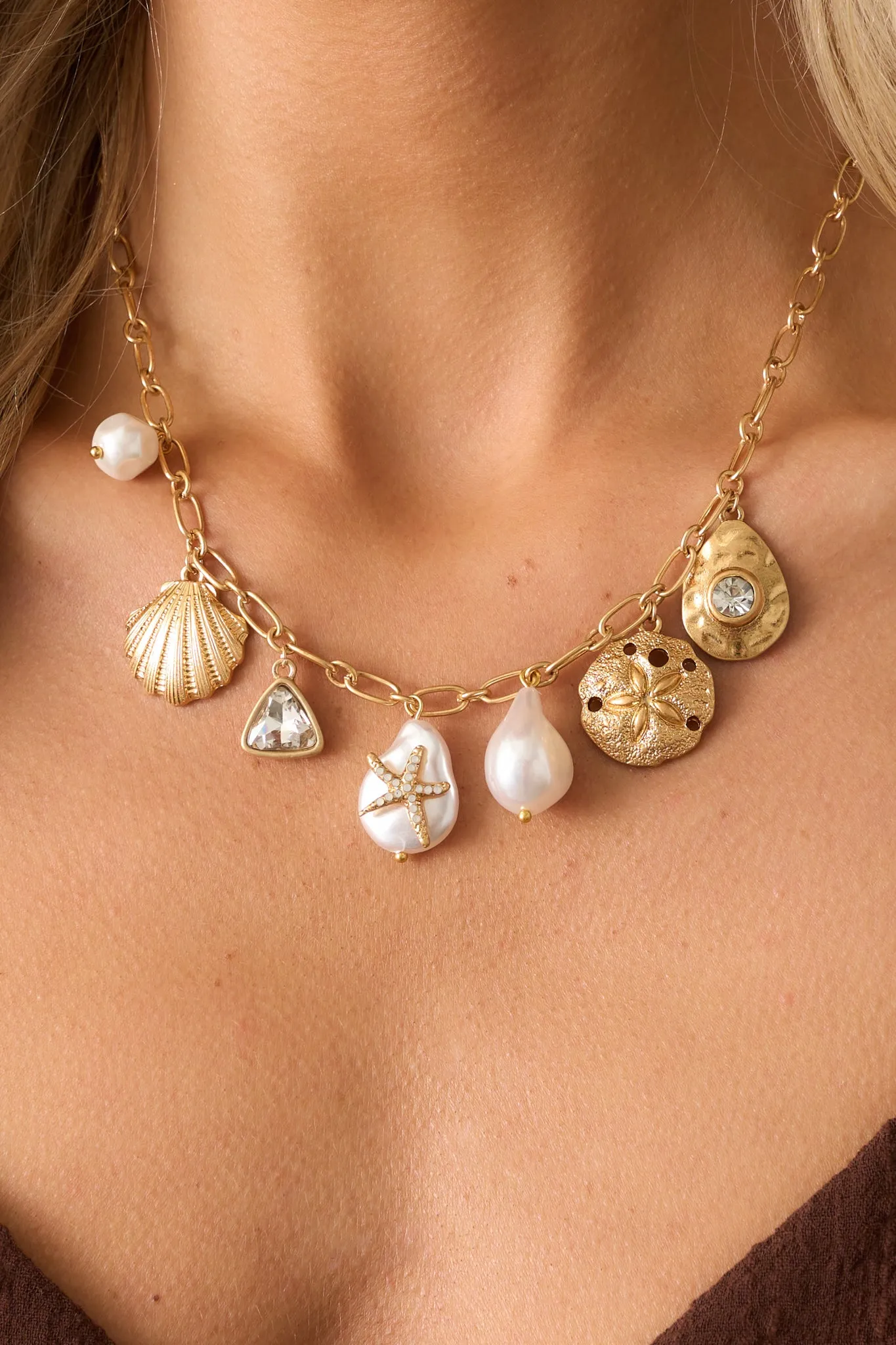 Riding The Wave Ivory Pearl & Gold Coastal Charm Necklace