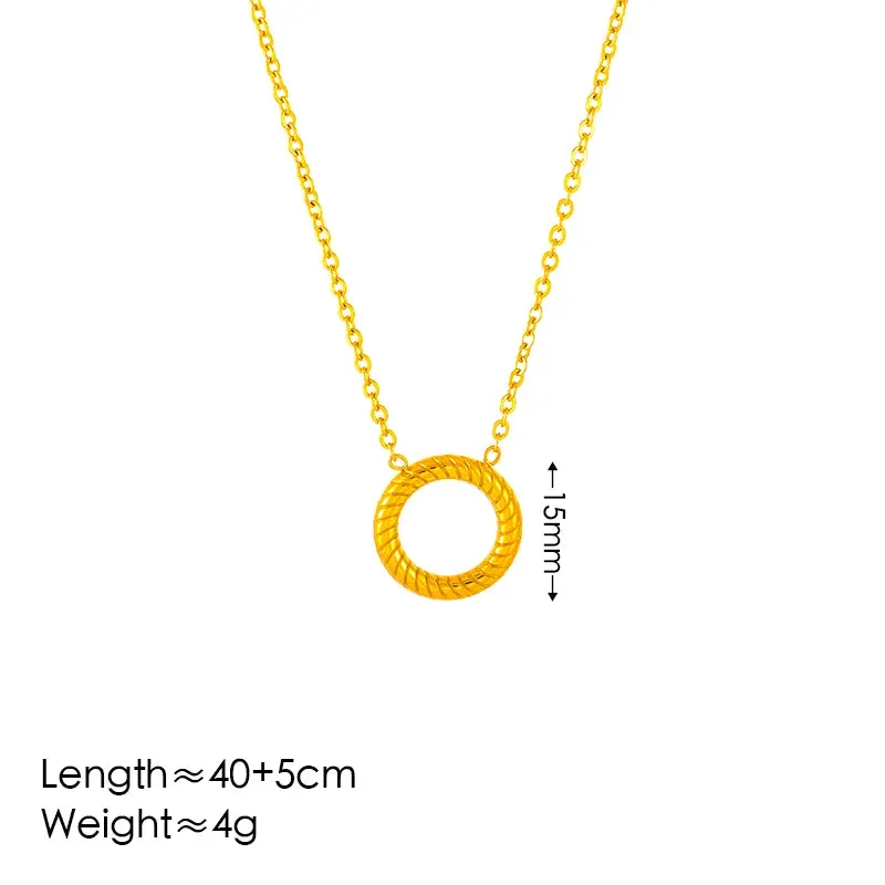 Rope Round Circle 304 Stainless Steel 18K Gold Plated Necklace