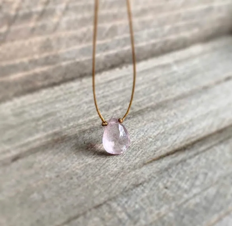Rose Quartz Small Faceted Teardrop Necklace