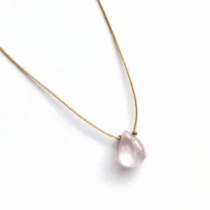 Rose Quartz Small Faceted Teardrop Necklace
