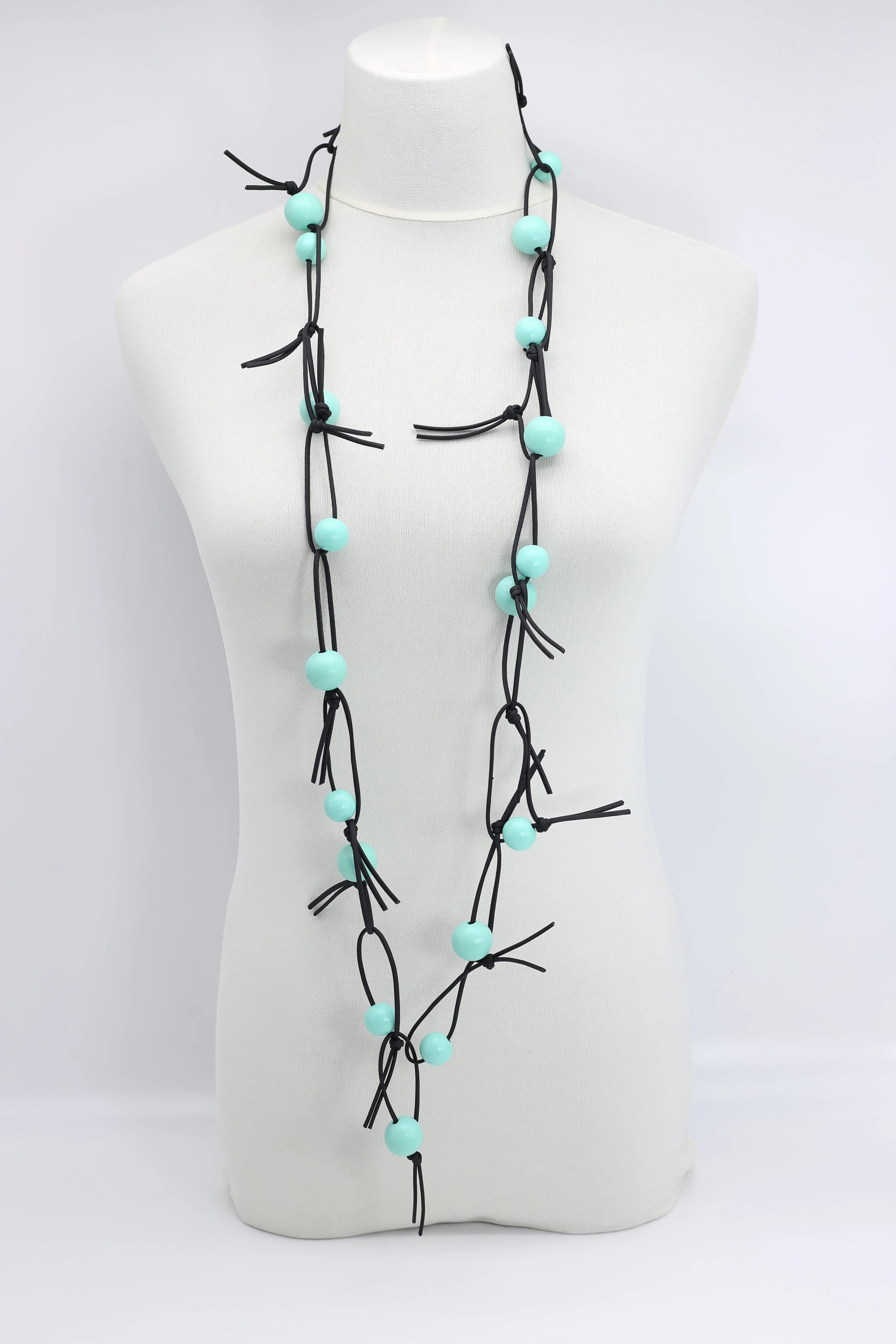 Round Beads & Beads on Leatherette Chain Necklaces Set