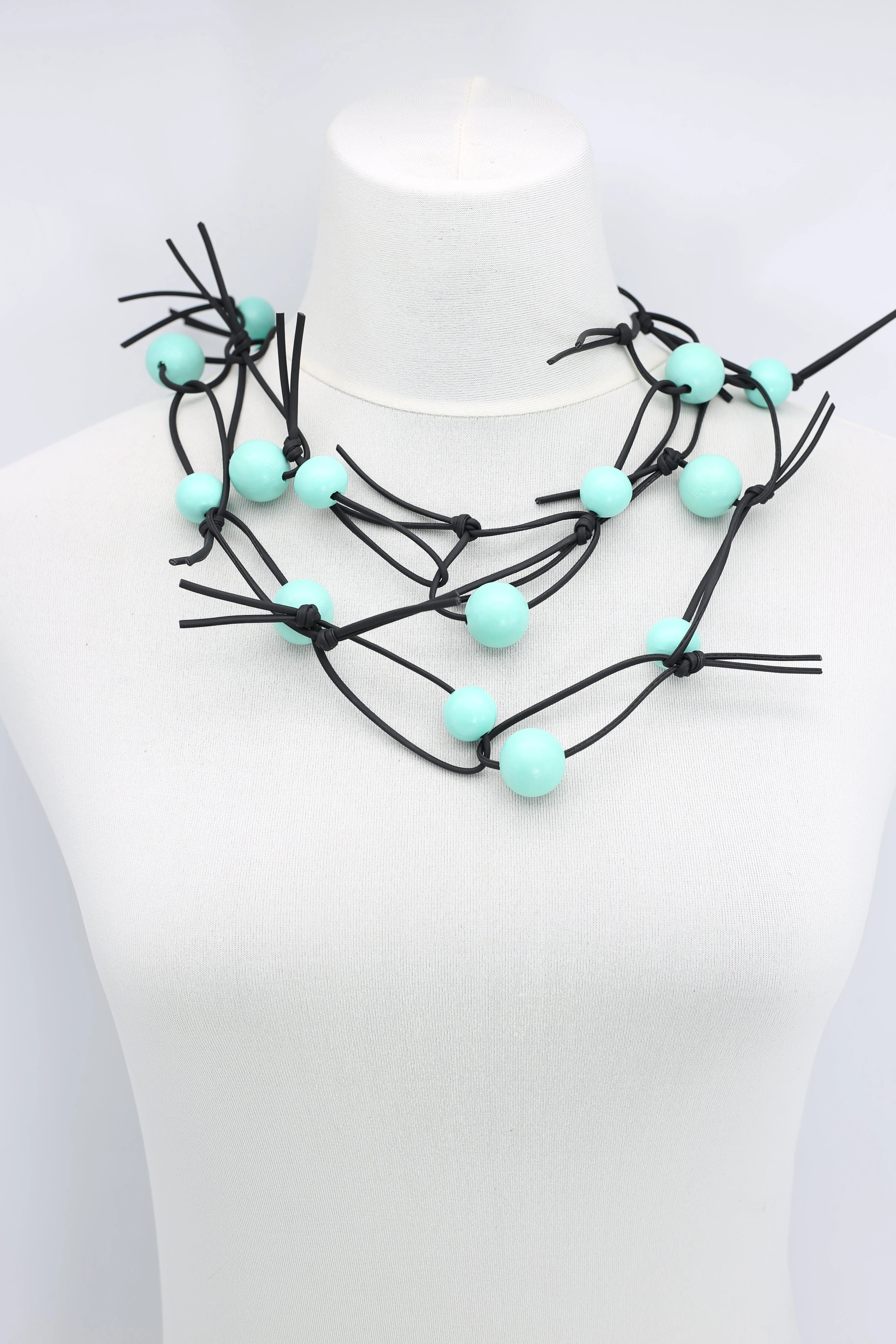 Round Beads & Beads on Leatherette Chain Necklaces Set