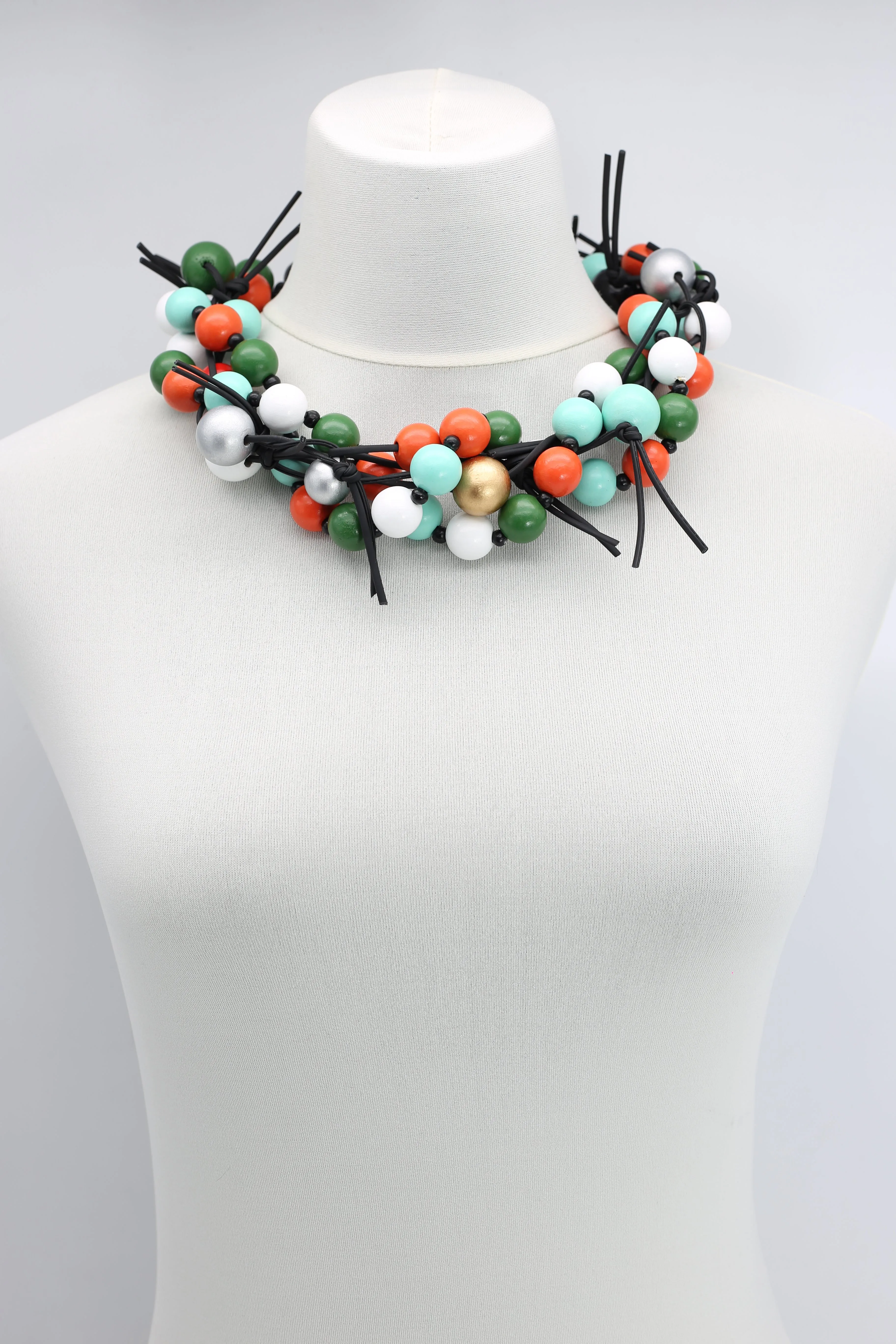 Round Beads & Beads on Leatherette Chain Necklaces Set
