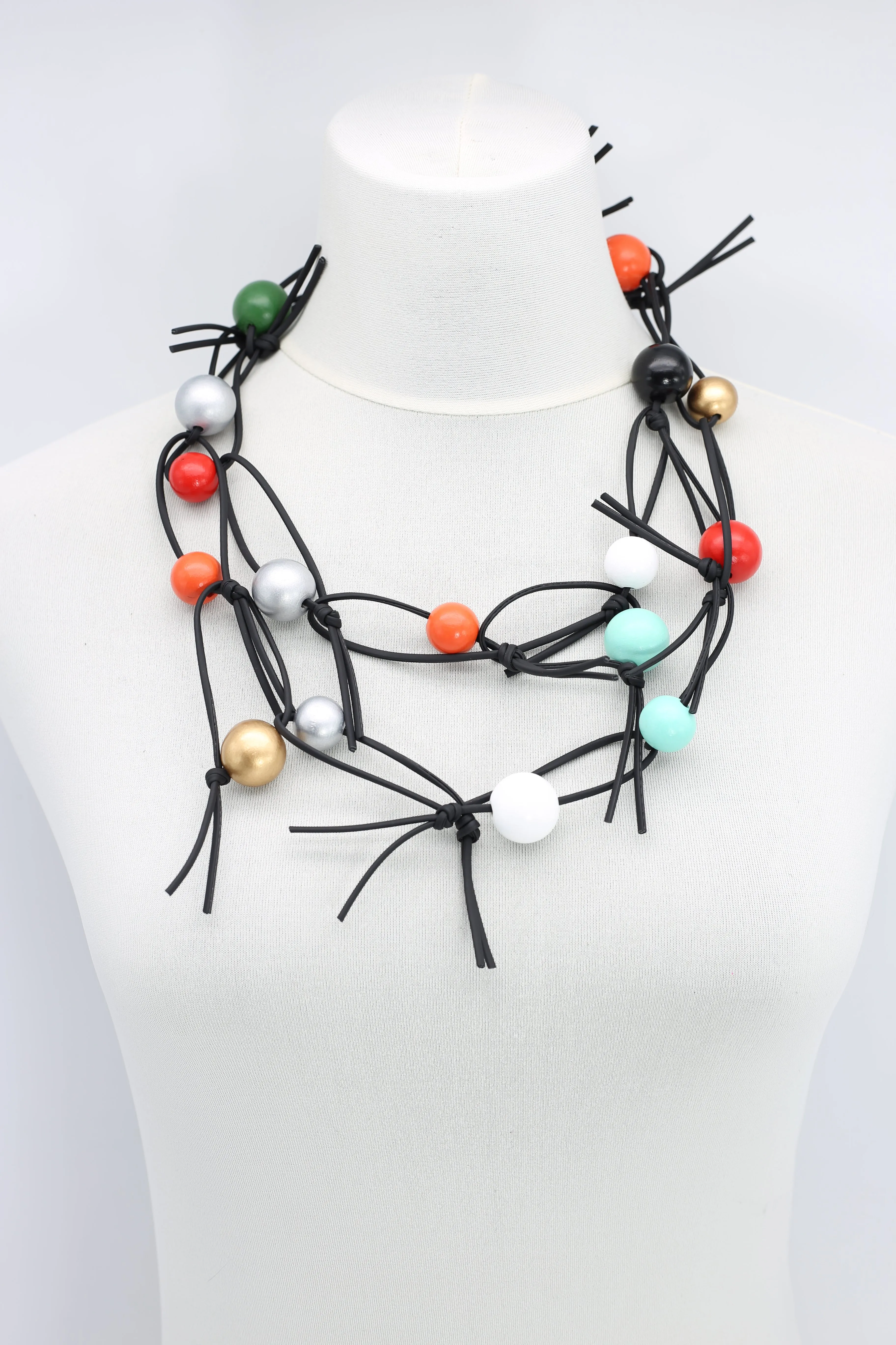Round Beads & Beads on Leatherette Chain Necklaces Set