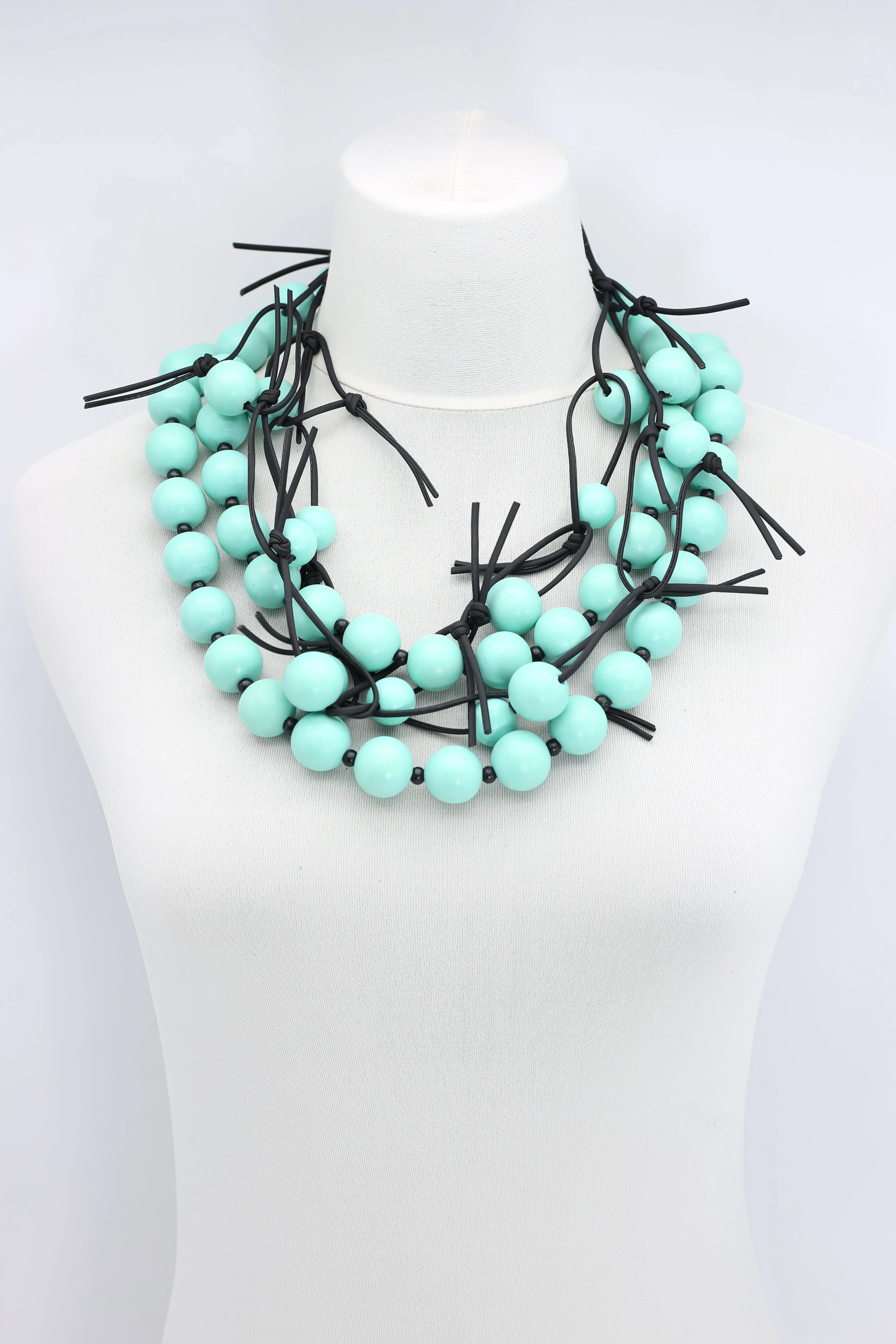 Round Beads & Beads on Leatherette Chain Necklaces Set