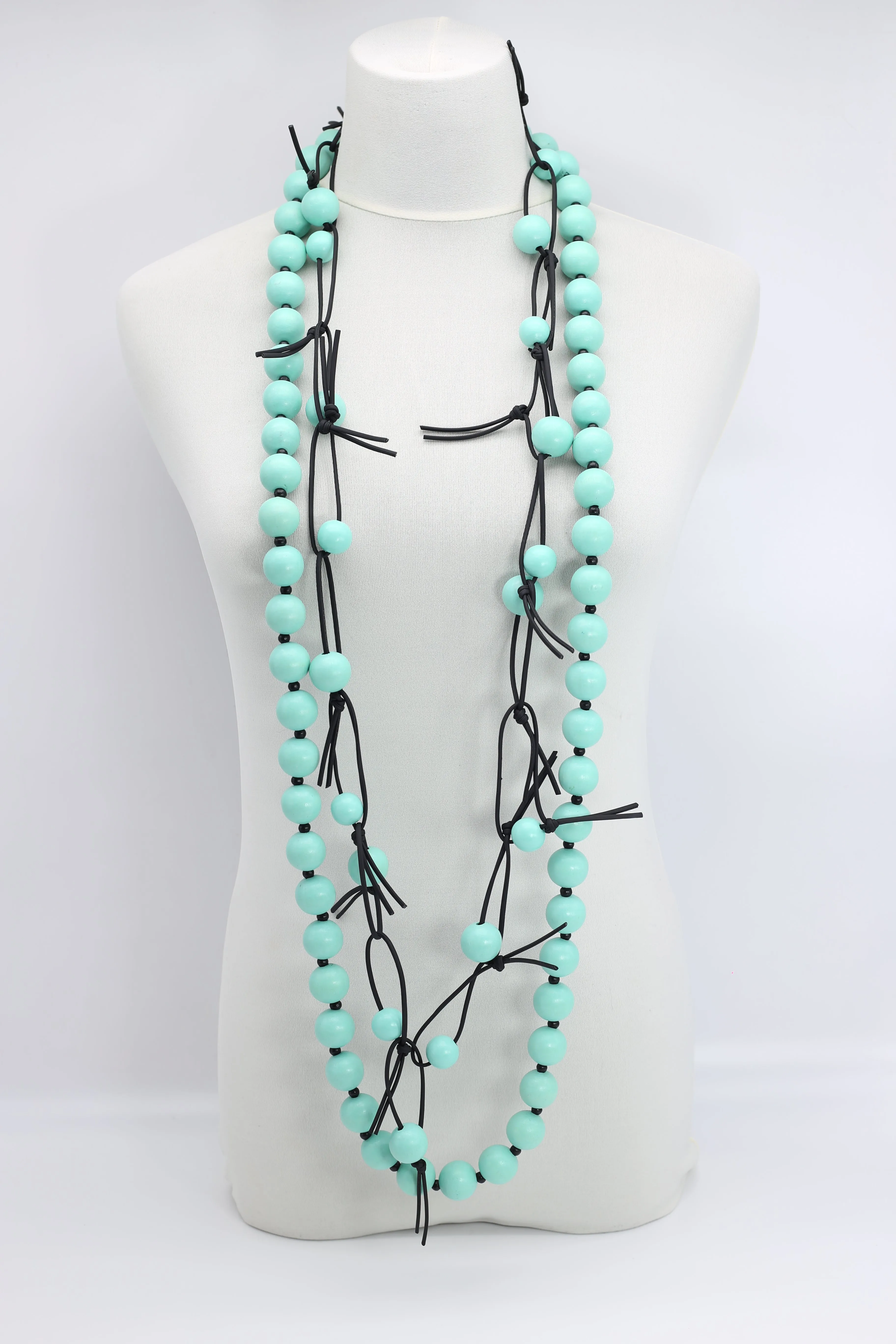 Round Beads & Beads on Leatherette Chain Necklaces Set