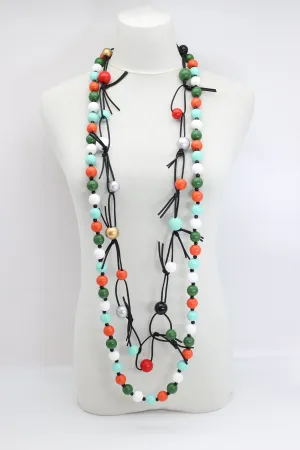 Round Beads & Beads on Leatherette Chain Necklaces Set