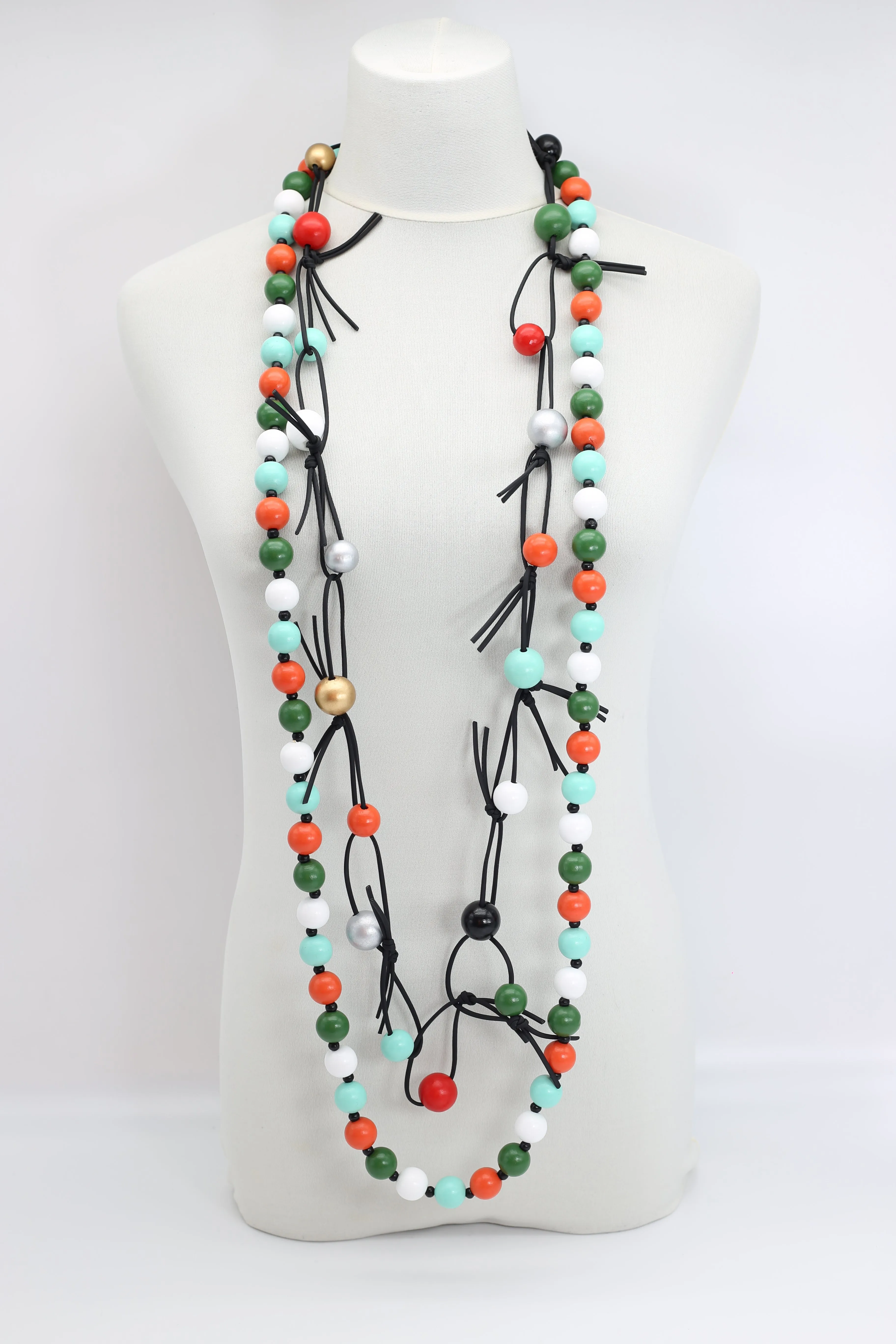 Round Beads & Beads on Leatherette Chain Necklaces Set