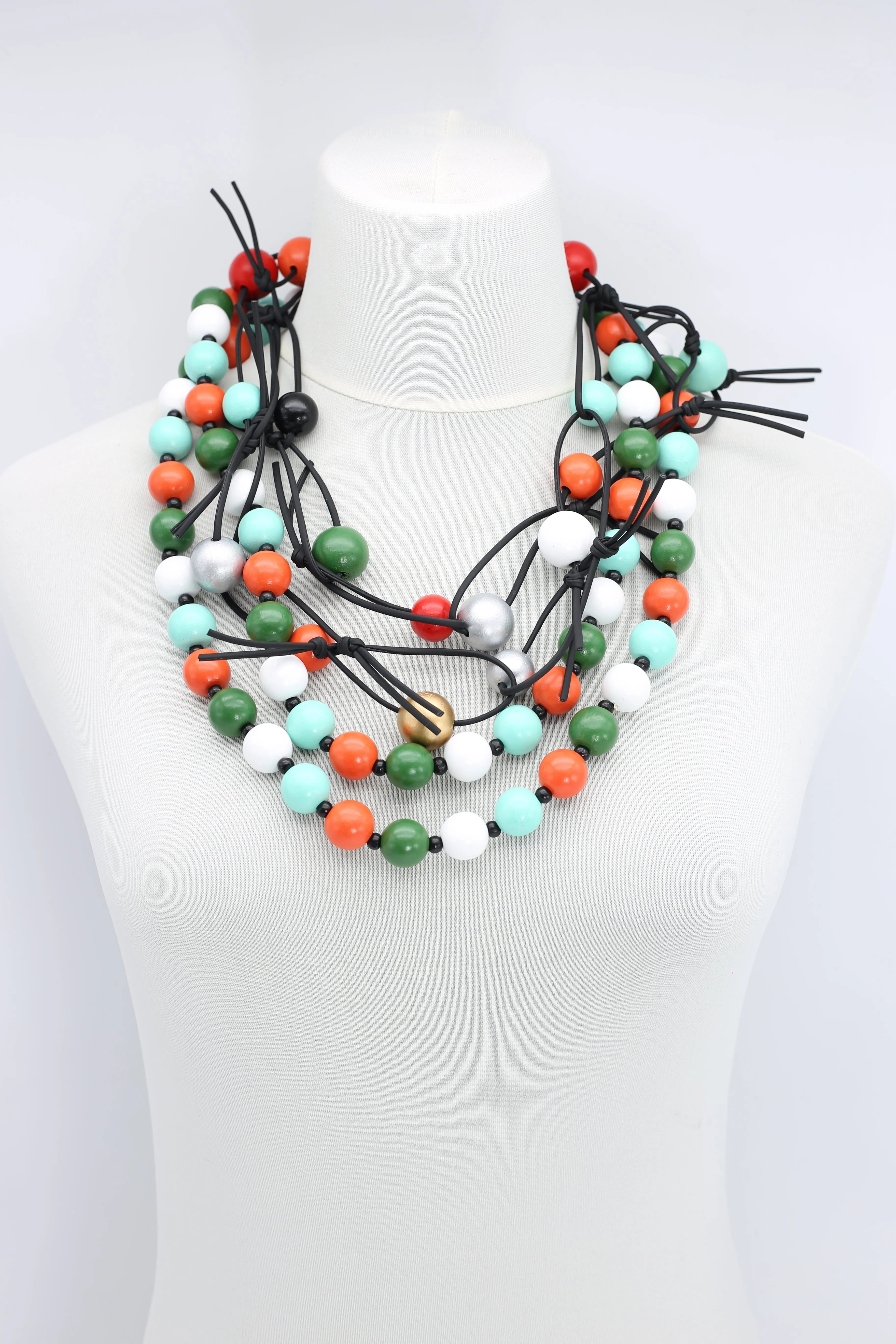 Round Beads & Beads on Leatherette Chain Necklaces Set